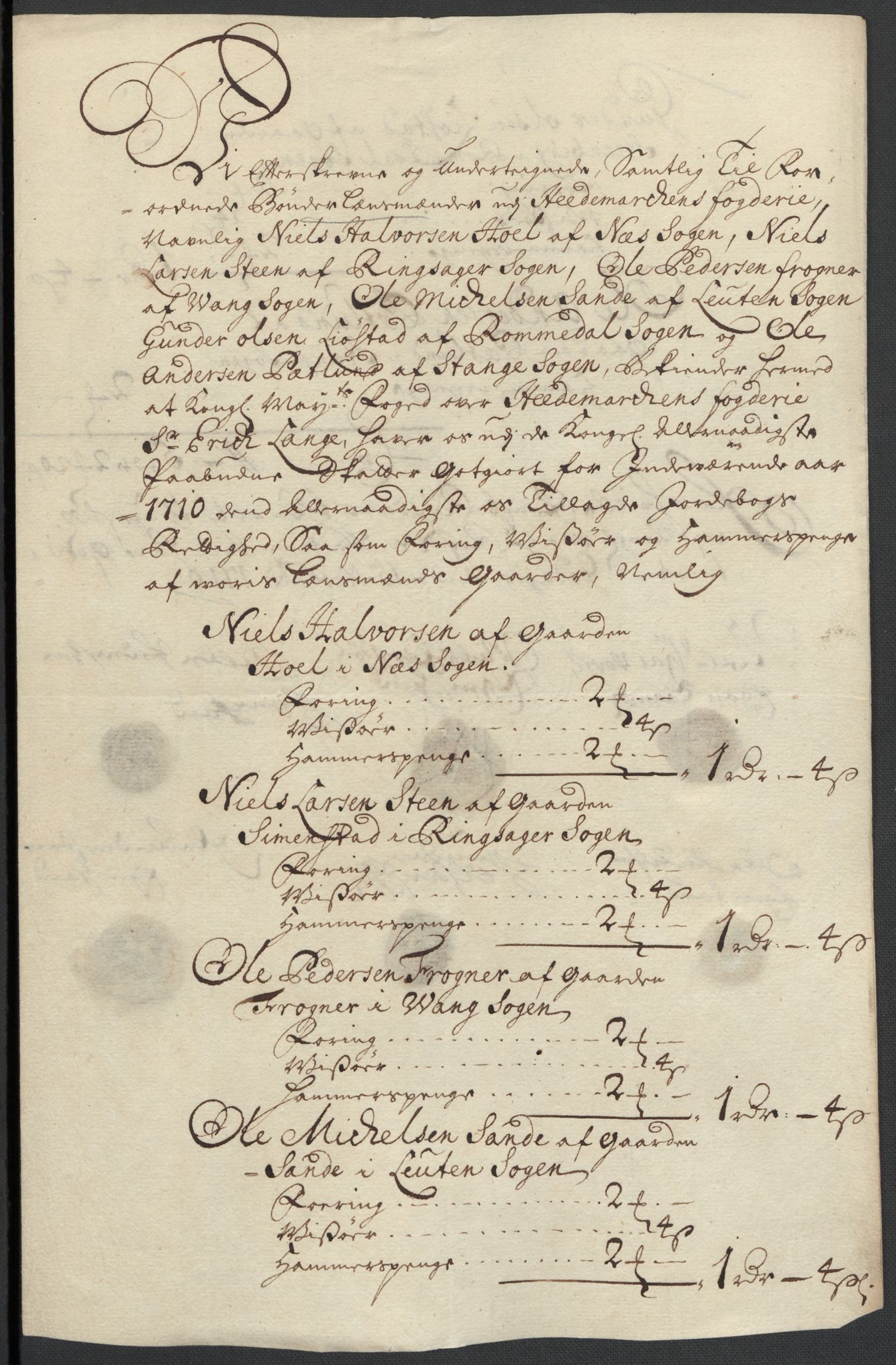 Rentekammeret inntil 1814, Reviderte regnskaper, Fogderegnskap, RA/EA-4092/R16/L1046: Fogderegnskap Hedmark, 1710, p. 306