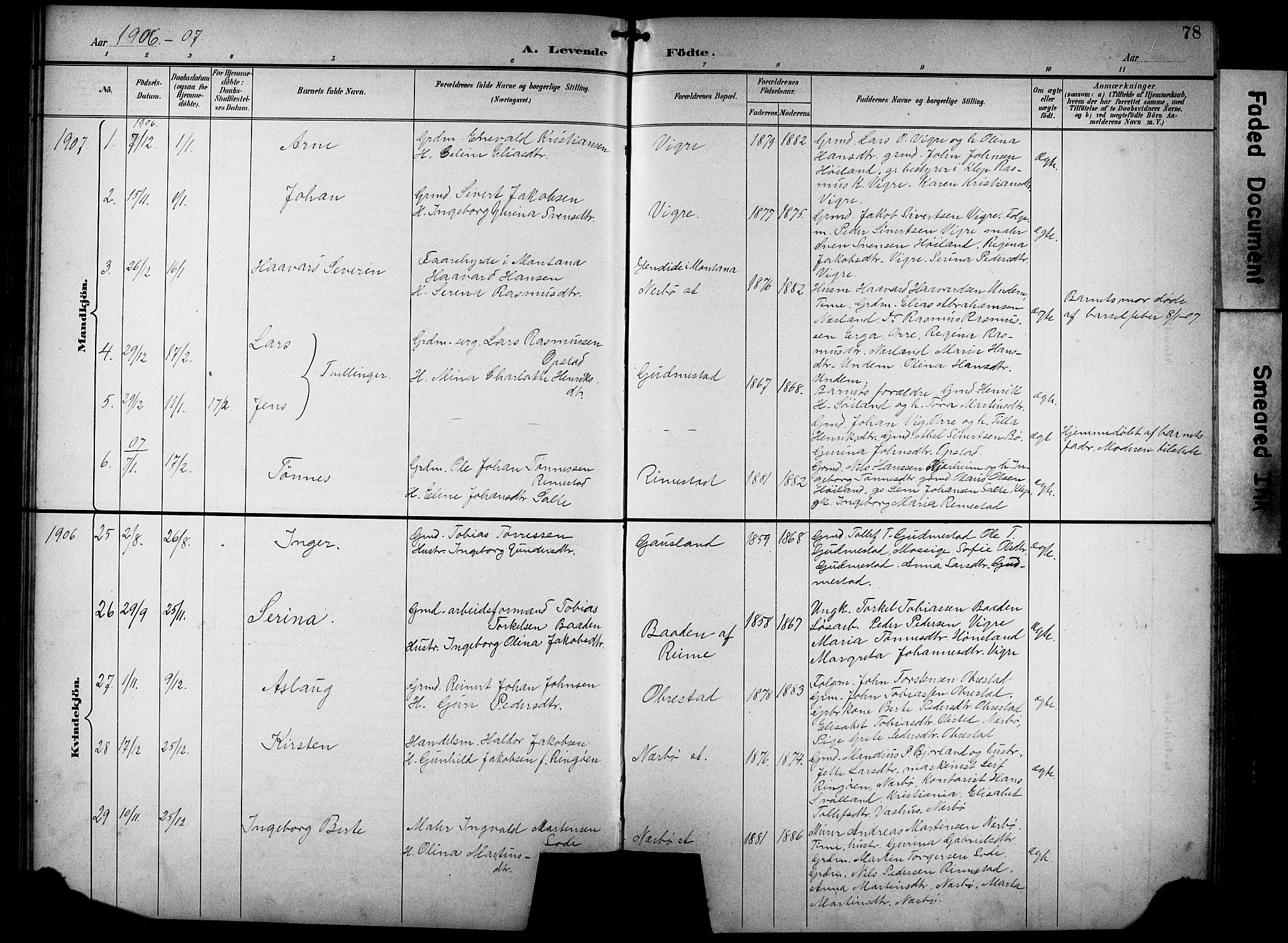 Hå sokneprestkontor, AV/SAST-A-101801/001/30BB/L0005: Parish register (copy) no. B 5, 1894-1912, p. 78