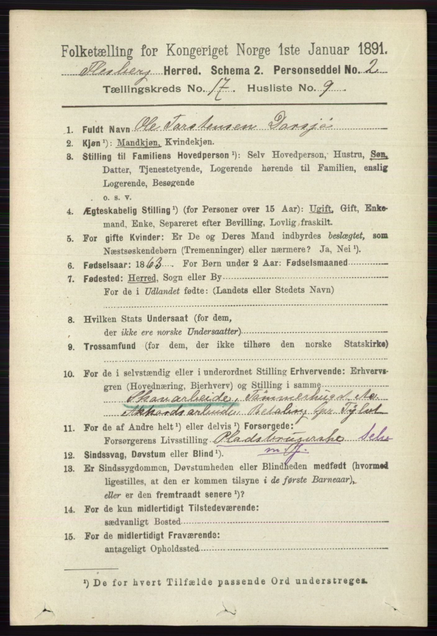 RA, 1891 census for 0631 Flesberg, 1891, p. 3033