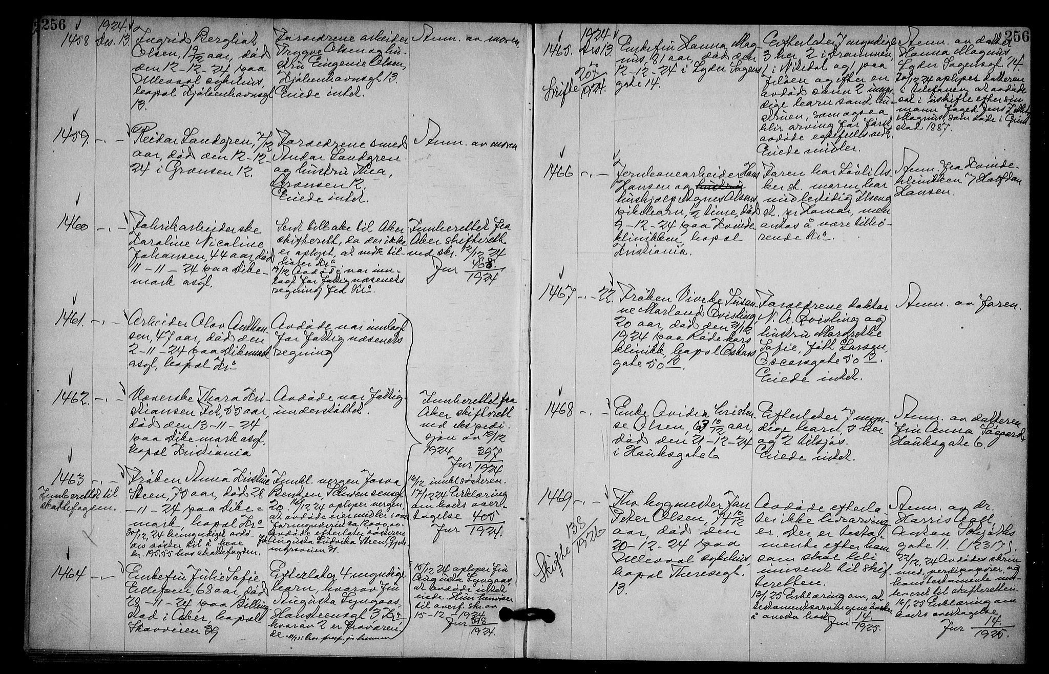 Oslo skifterett, AV/SAO-A-10383/G/Ga/Gac/L0012: Dødsfallsprotokoll, 1923-1925, p. 256