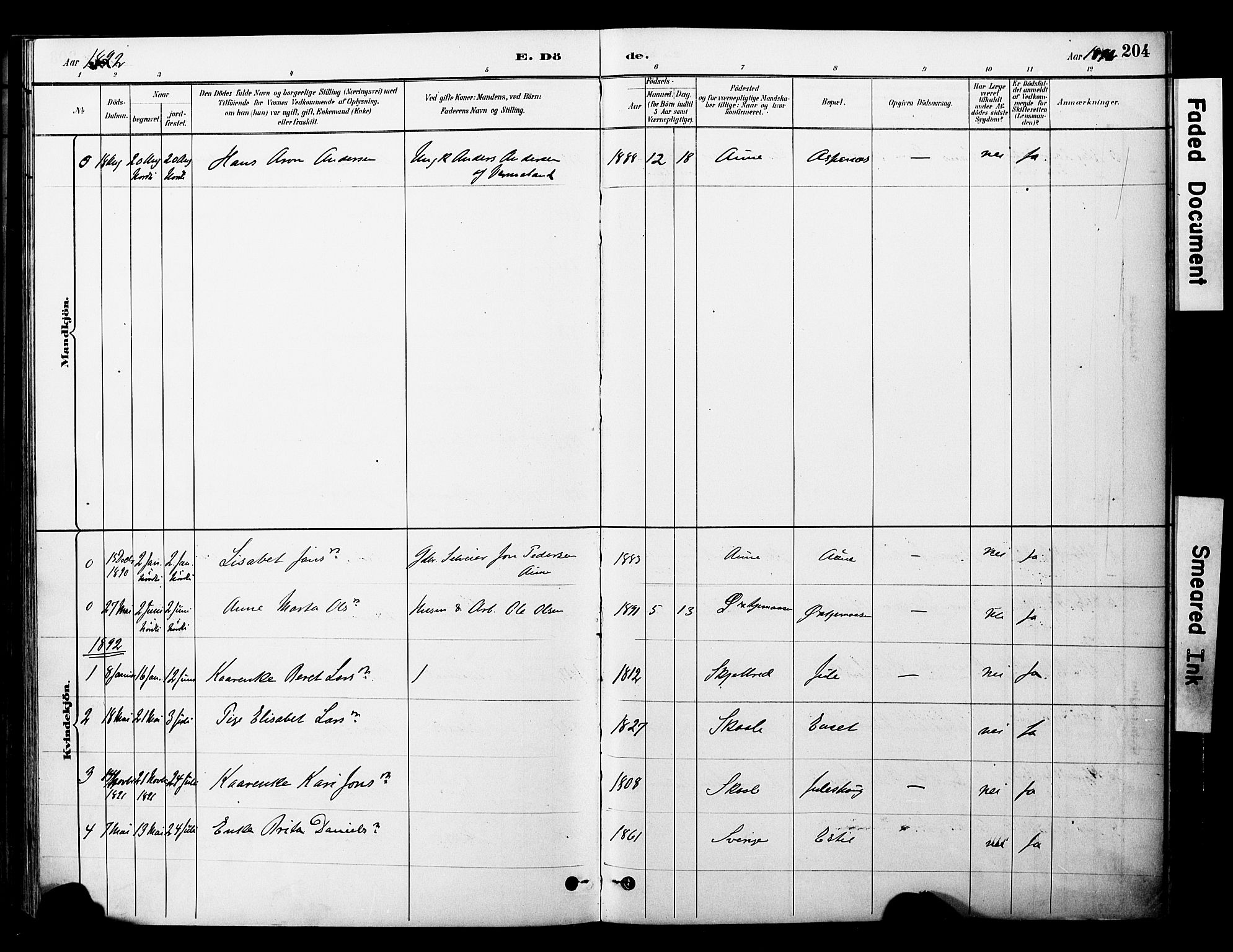 Ministerialprotokoller, klokkerbøker og fødselsregistre - Nord-Trøndelag, SAT/A-1458/757/L0505: Parish register (official) no. 757A01, 1882-1904, p. 204