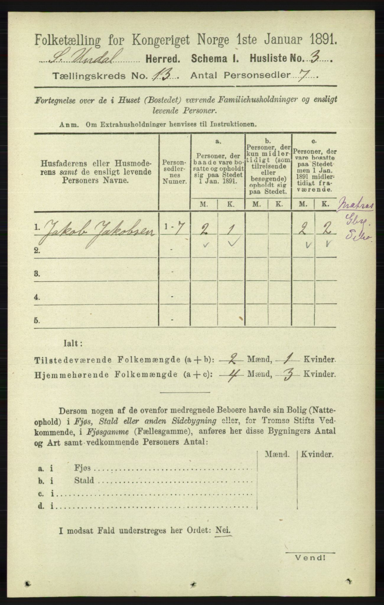 RA, 1891 census for 1029 Sør-Audnedal, 1891, p. 5741