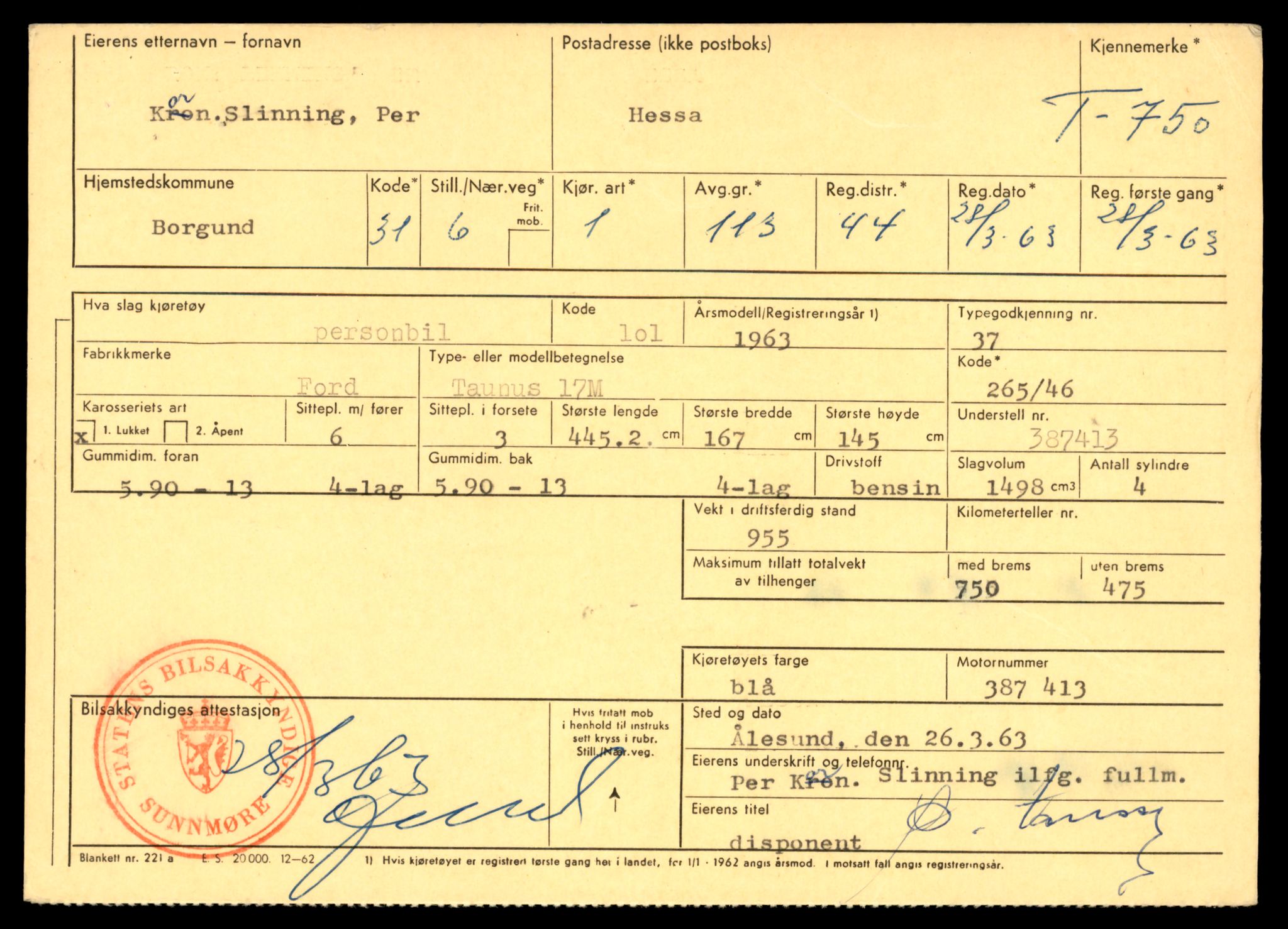 Møre og Romsdal vegkontor - Ålesund trafikkstasjon, AV/SAT-A-4099/F/Fe/L0008: Registreringskort for kjøretøy T 747 - T 894, 1927-1998, p. 163