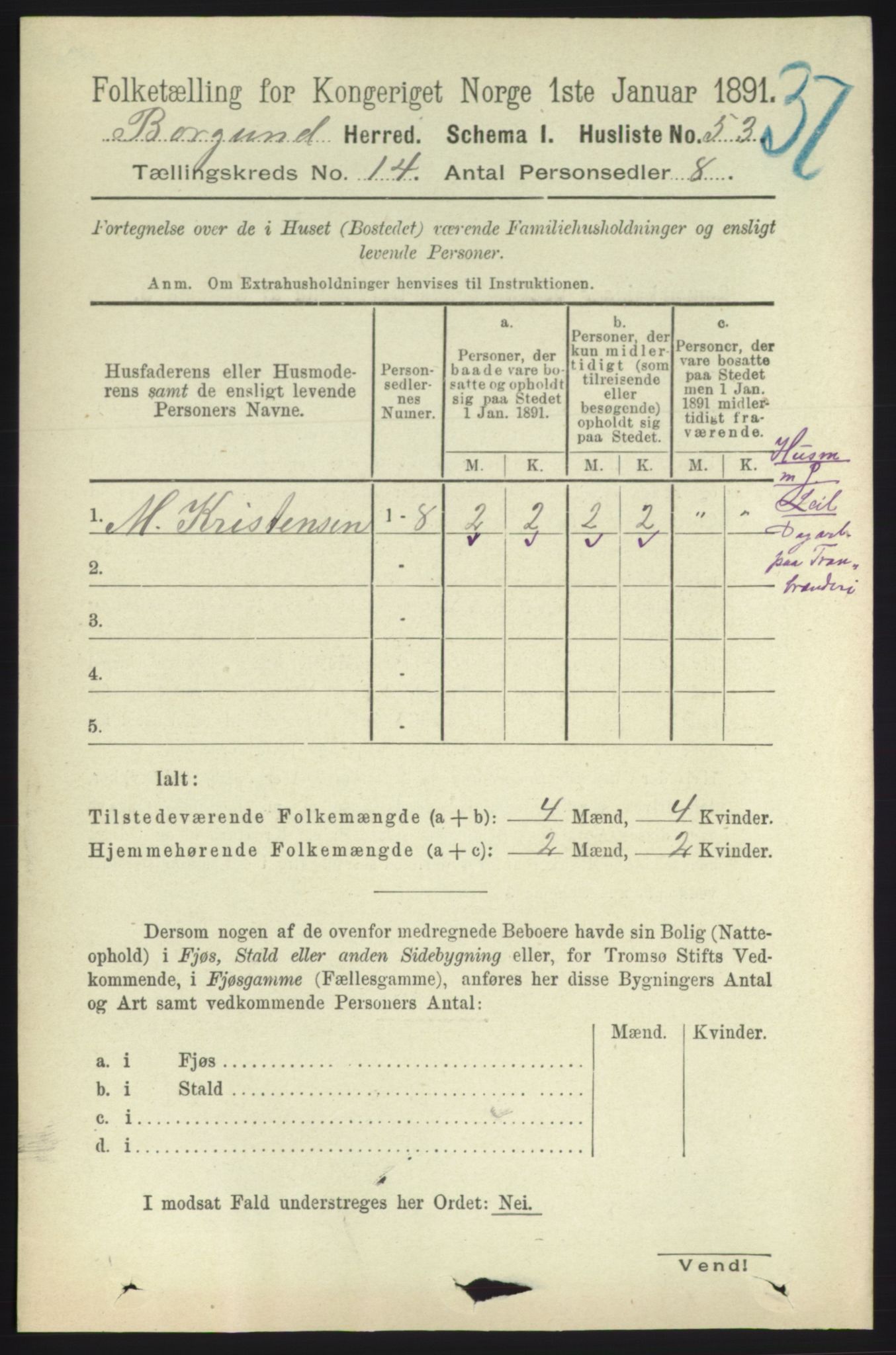 RA, 1891 census for 1531 Borgund, 1891, p. 4074