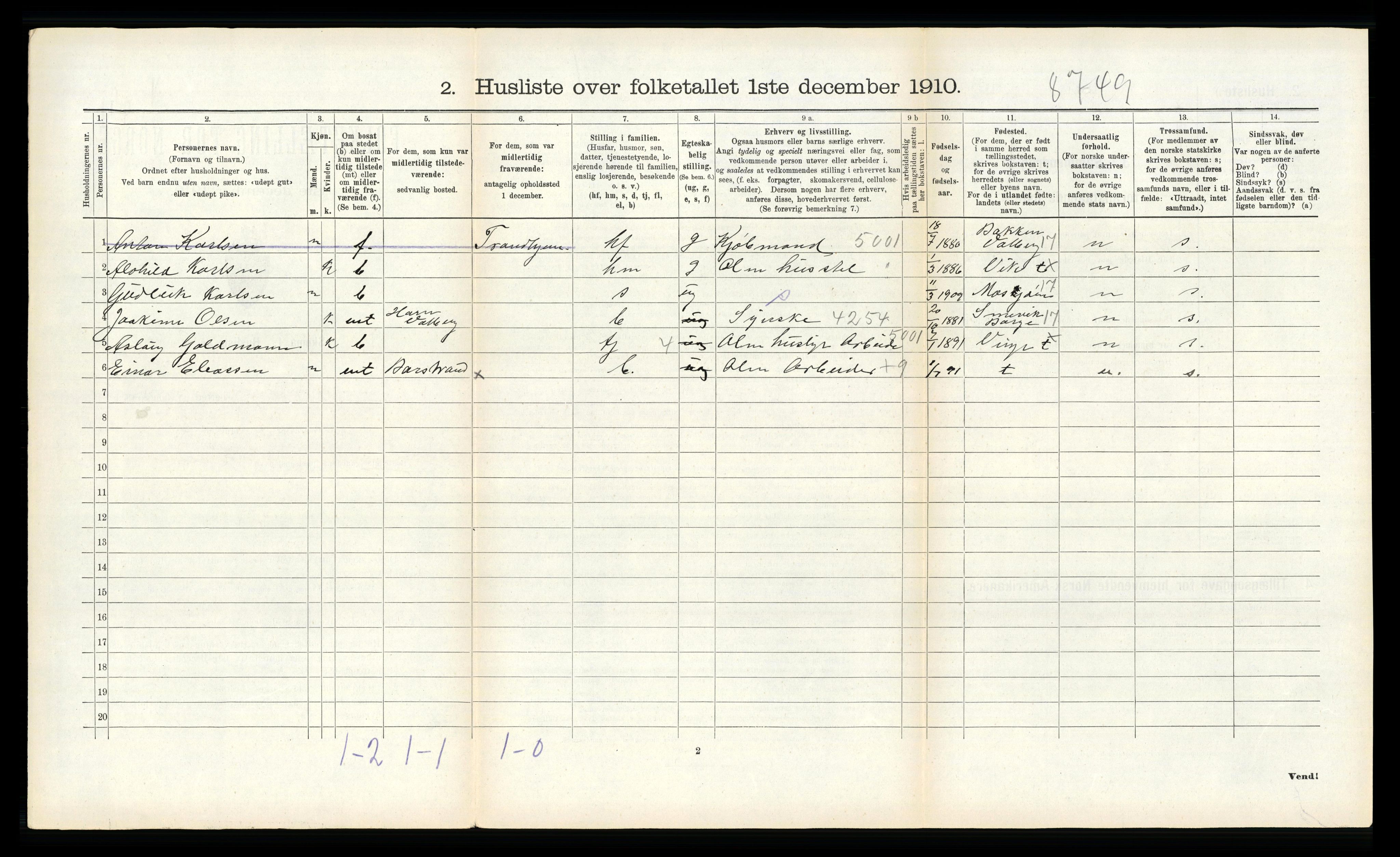 RA, 1910 census for Gimsøy, 1910, p. 390