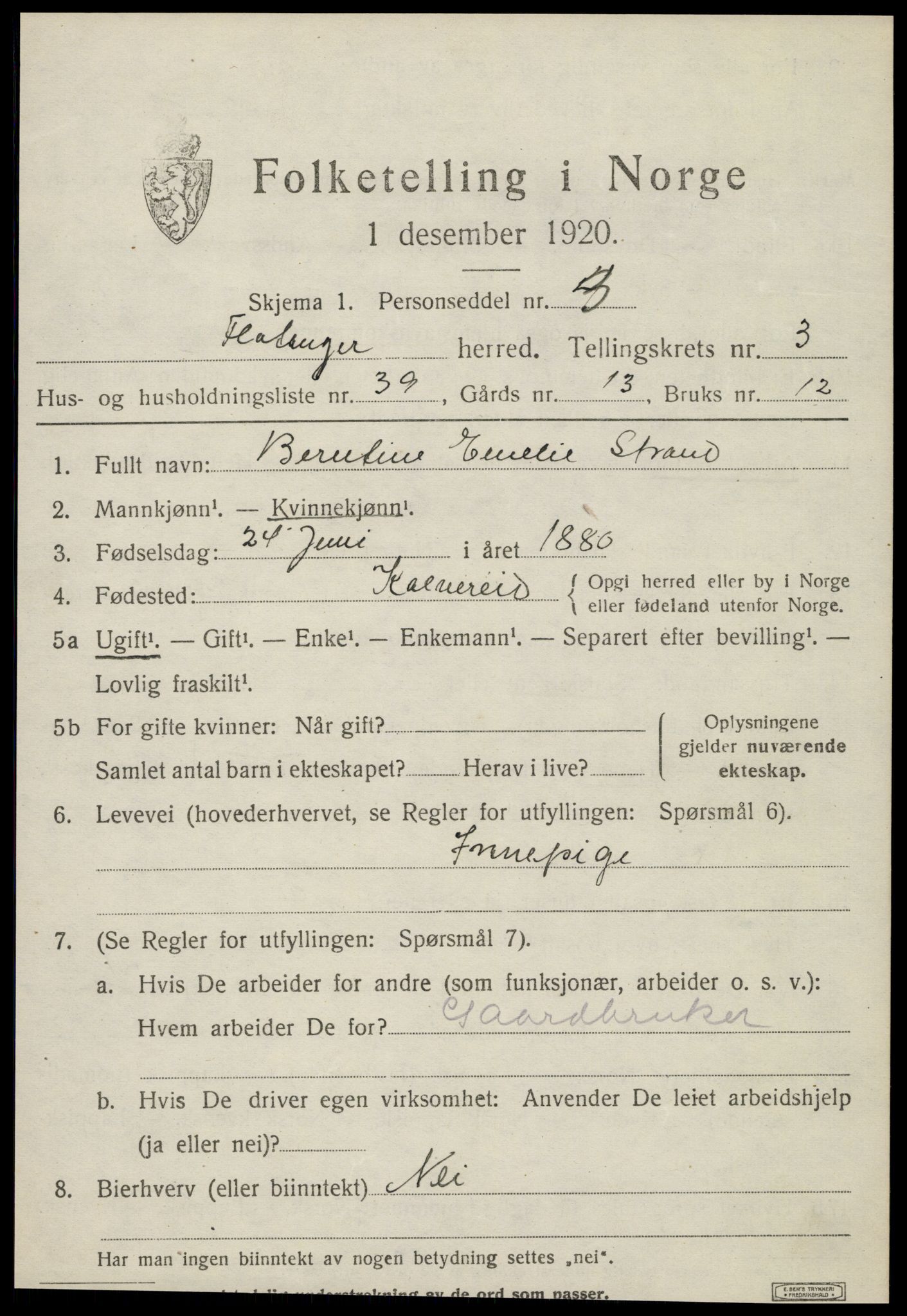 SAT, 1920 census for Flatanger, 1920, p. 2018