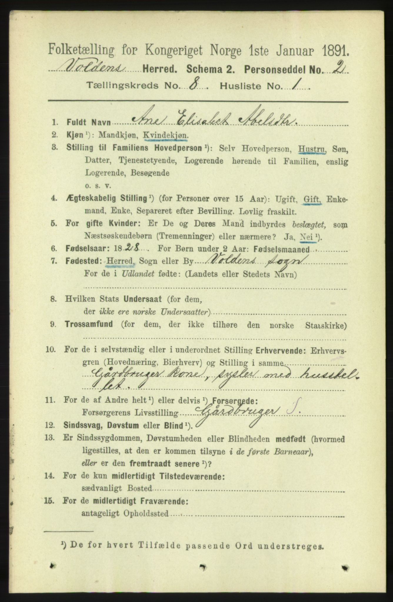 RA, 1891 census for 1519 Volda, 1891, p. 3827