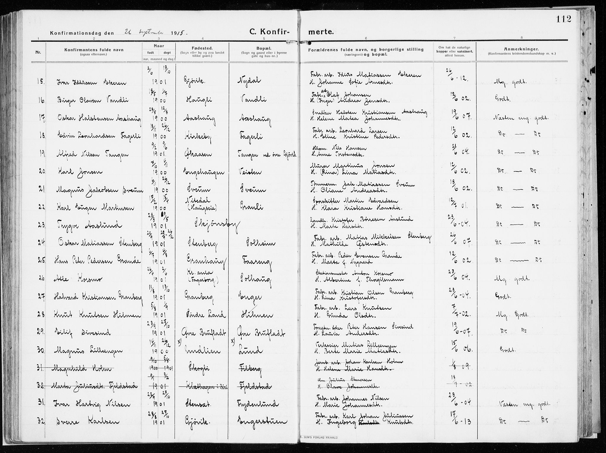 Vardal prestekontor, SAH/PREST-100/H/Ha/Haa/L0017: Parish register (official) no. 17, 1915-1929, p. 112