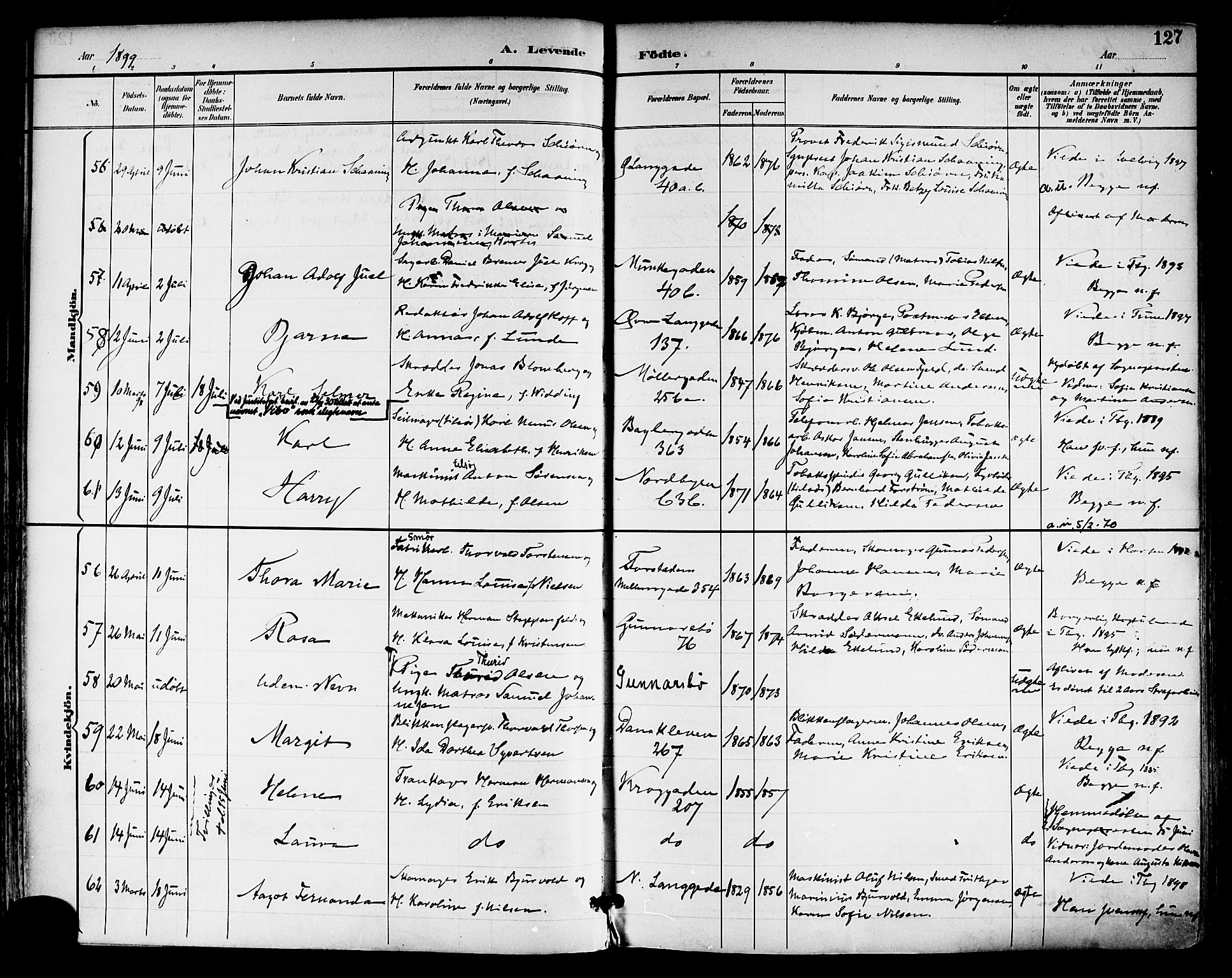 Tønsberg kirkebøker, SAKO/A-330/F/Fa/L0012: Parish register (official) no. I 12, 1891-1899, p. 127
