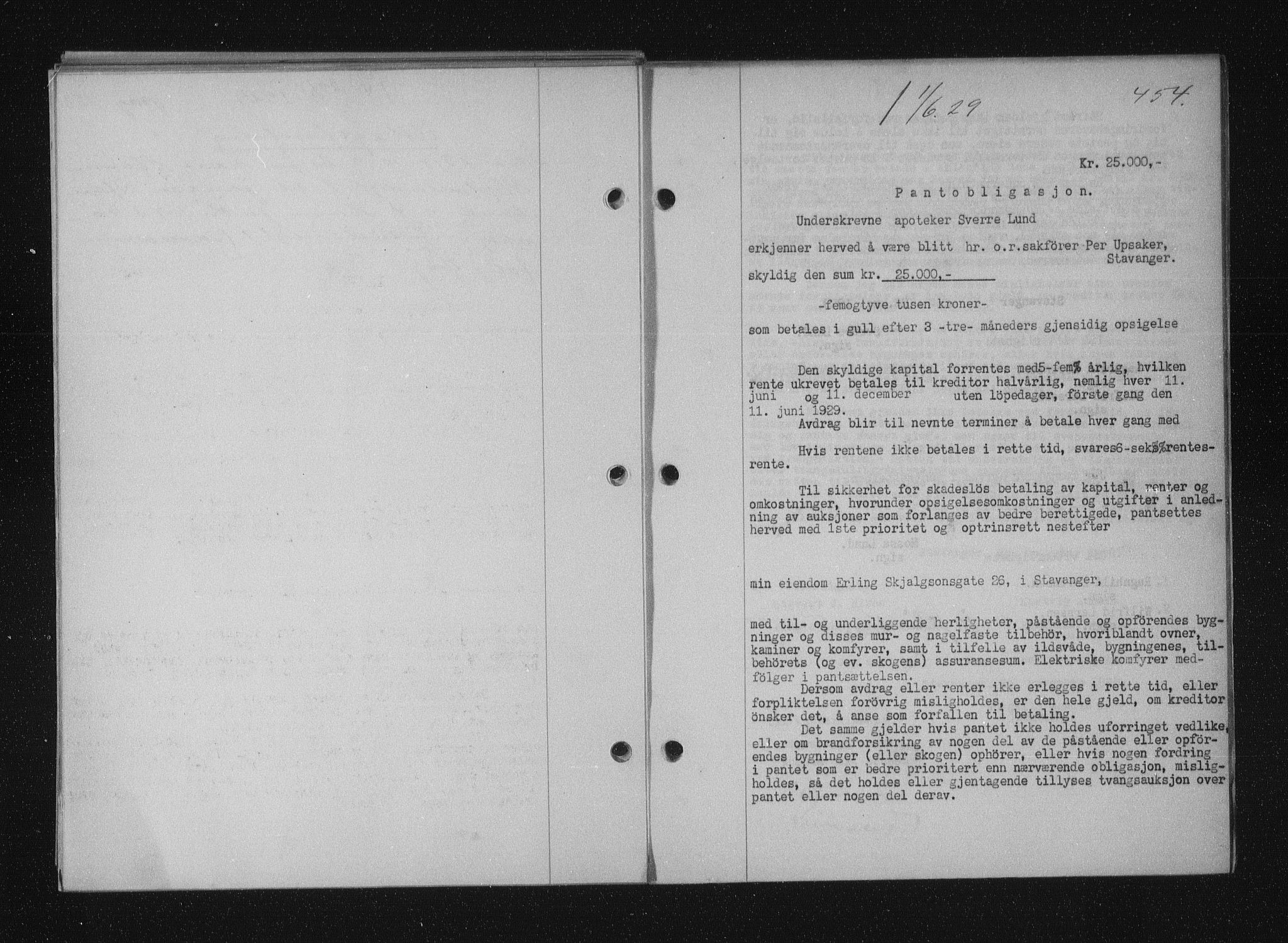 Stavanger byfogd, SAST/A-101408/001/4/41/410/410BB/L0055: Mortgage book no. 43, 1928-1929, Deed date: 01.06.1929
