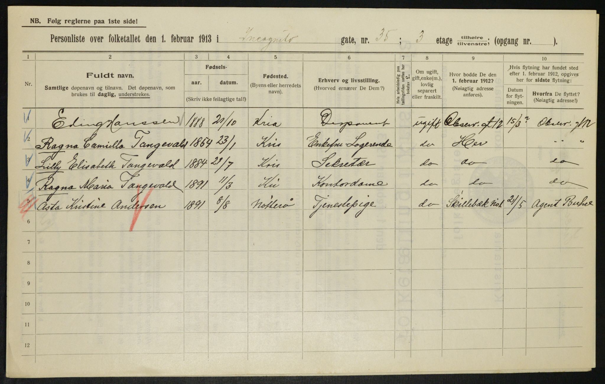 OBA, Municipal Census 1913 for Kristiania, 1913, p. 44124