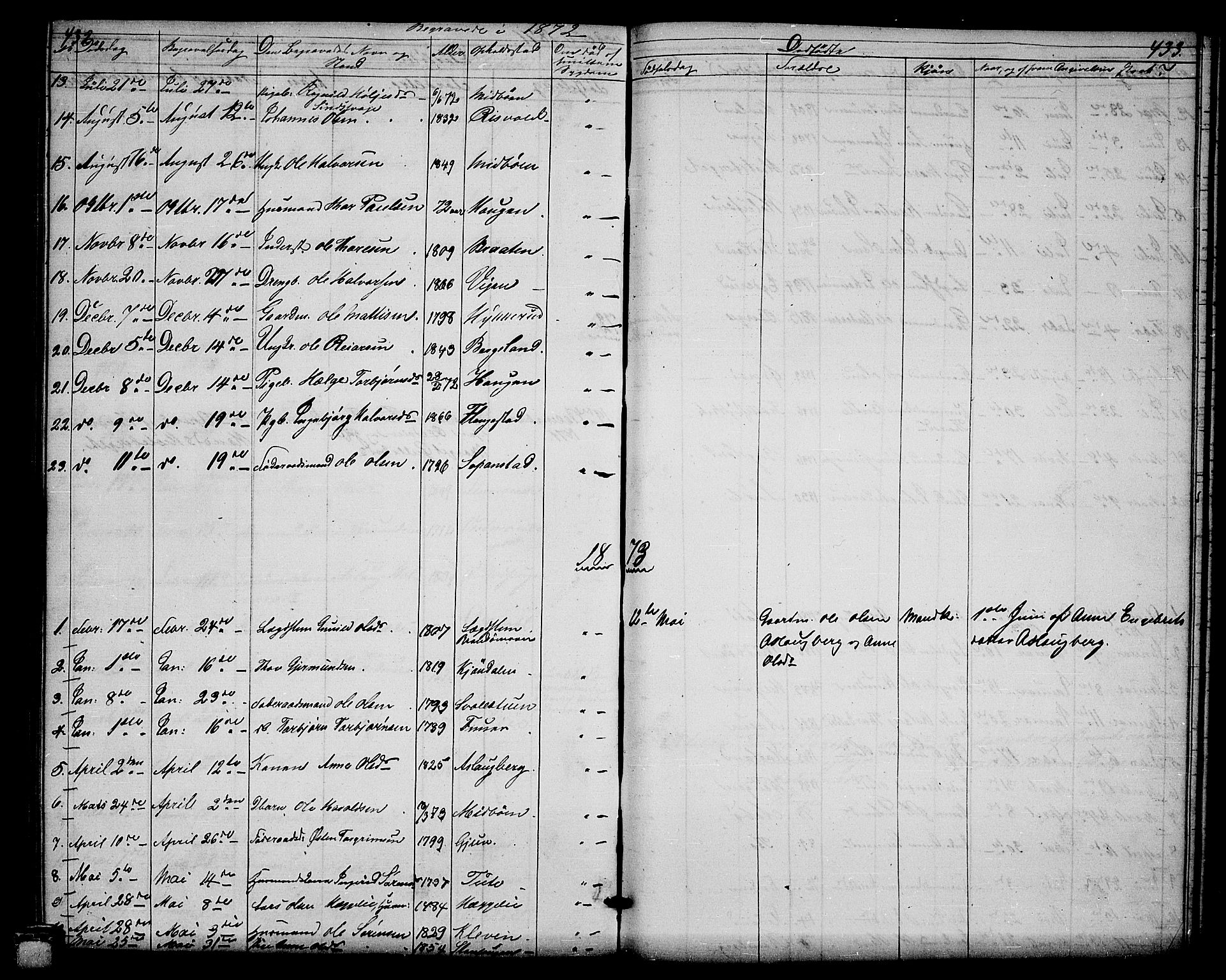 Hjartdal kirkebøker, SAKO/A-270/G/Ga/L0002: Parish register (copy) no. I 2, 1854-1888, p. 432-433