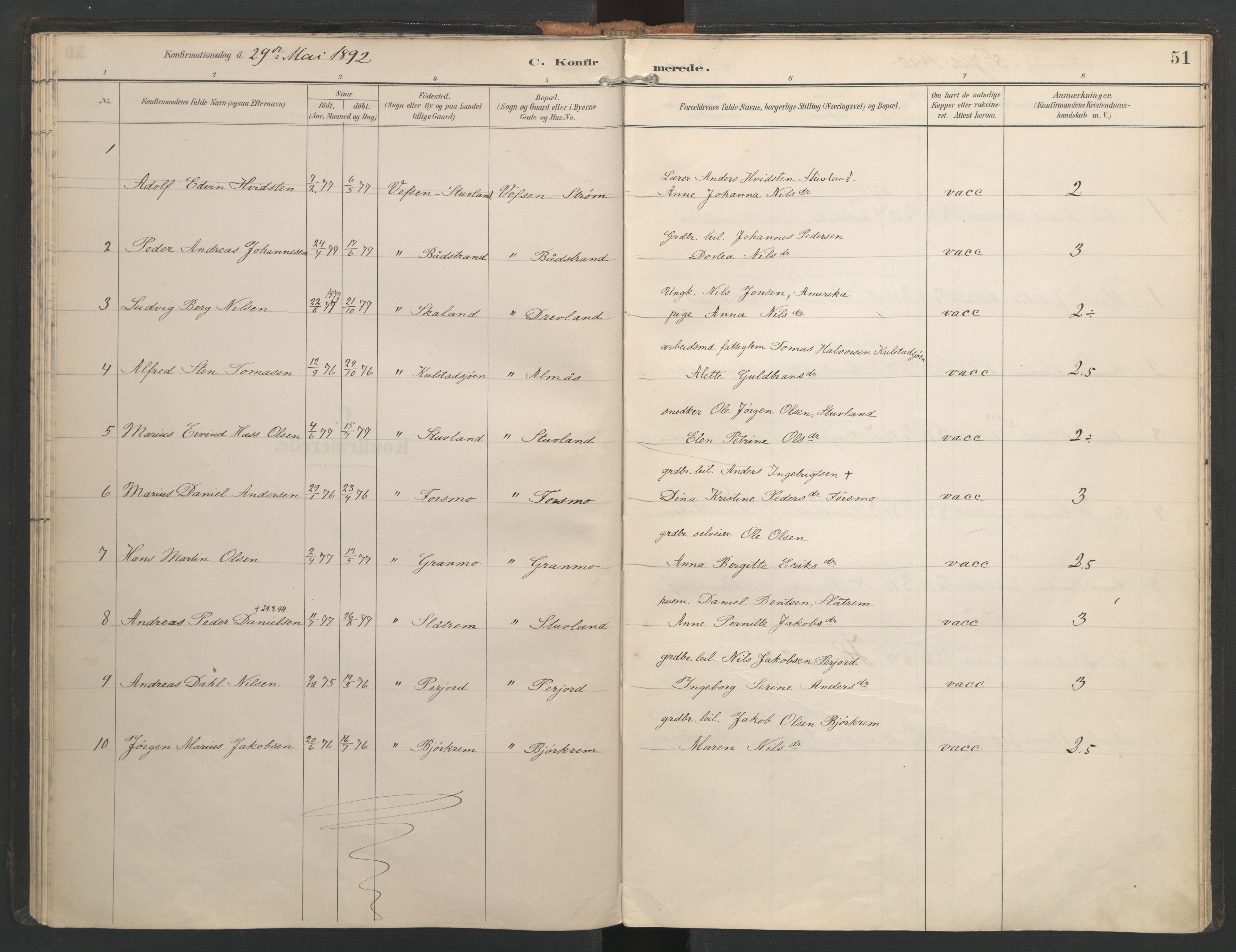 Ministerialprotokoller, klokkerbøker og fødselsregistre - Nordland, SAT/A-1459/821/L0317: Parish register (official) no. 821A01, 1892-1907, p. 51