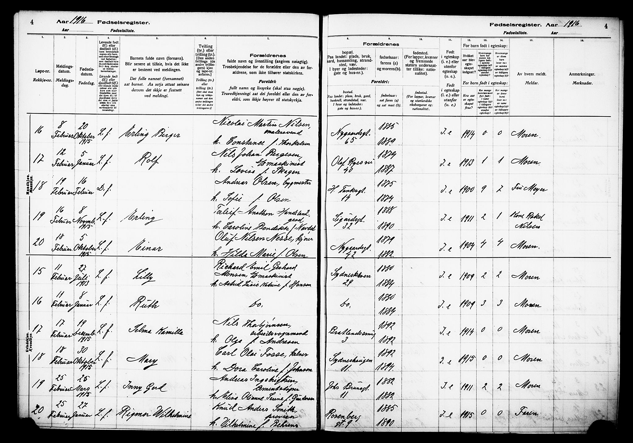 Johanneskirken sokneprestembete, AV/SAB-A-76001/I/Id/L00A1: Birth register no. A 1, 1916-1924, p. 4