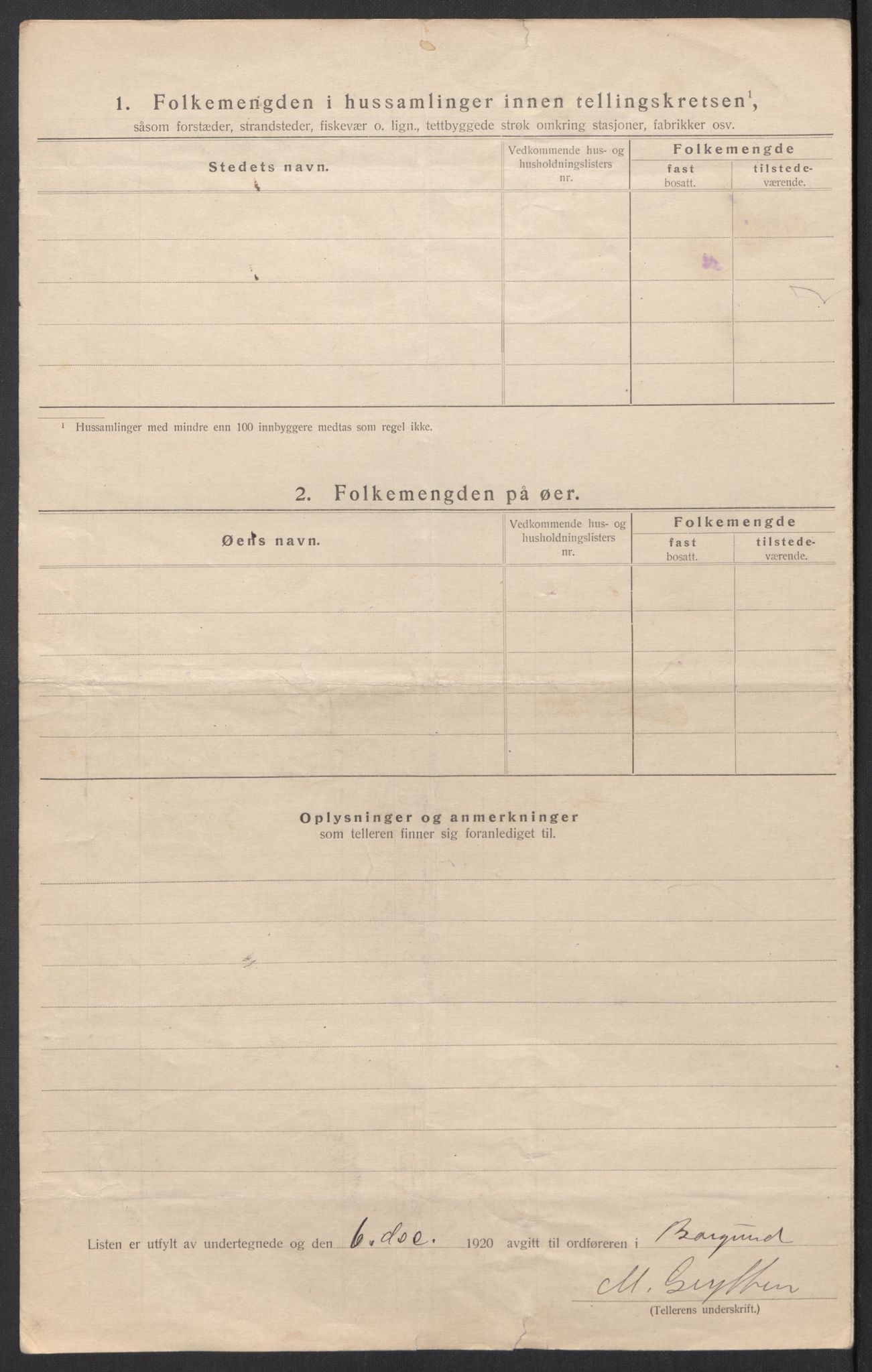 SAT, 1920 census for Borgund, 1920, p. 91