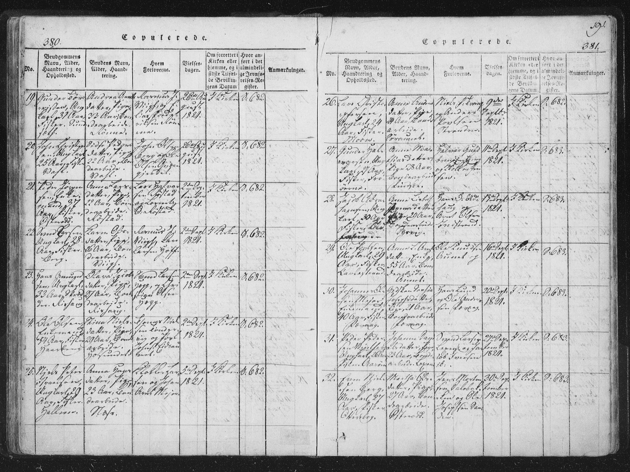 Ministerialprotokoller, klokkerbøker og fødselsregistre - Sør-Trøndelag, SAT/A-1456/659/L0734: Parish register (official) no. 659A04, 1818-1825, p. 380-381