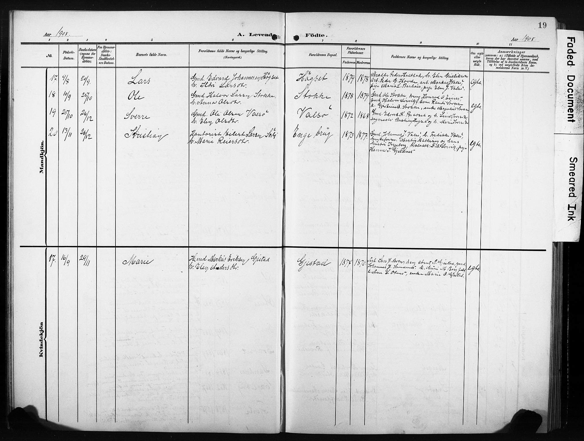 Ministerialprotokoller, klokkerbøker og fødselsregistre - Møre og Romsdal, AV/SAT-A-1454/580/L0927: Parish register (copy) no. 580C02, 1904-1932, p. 19