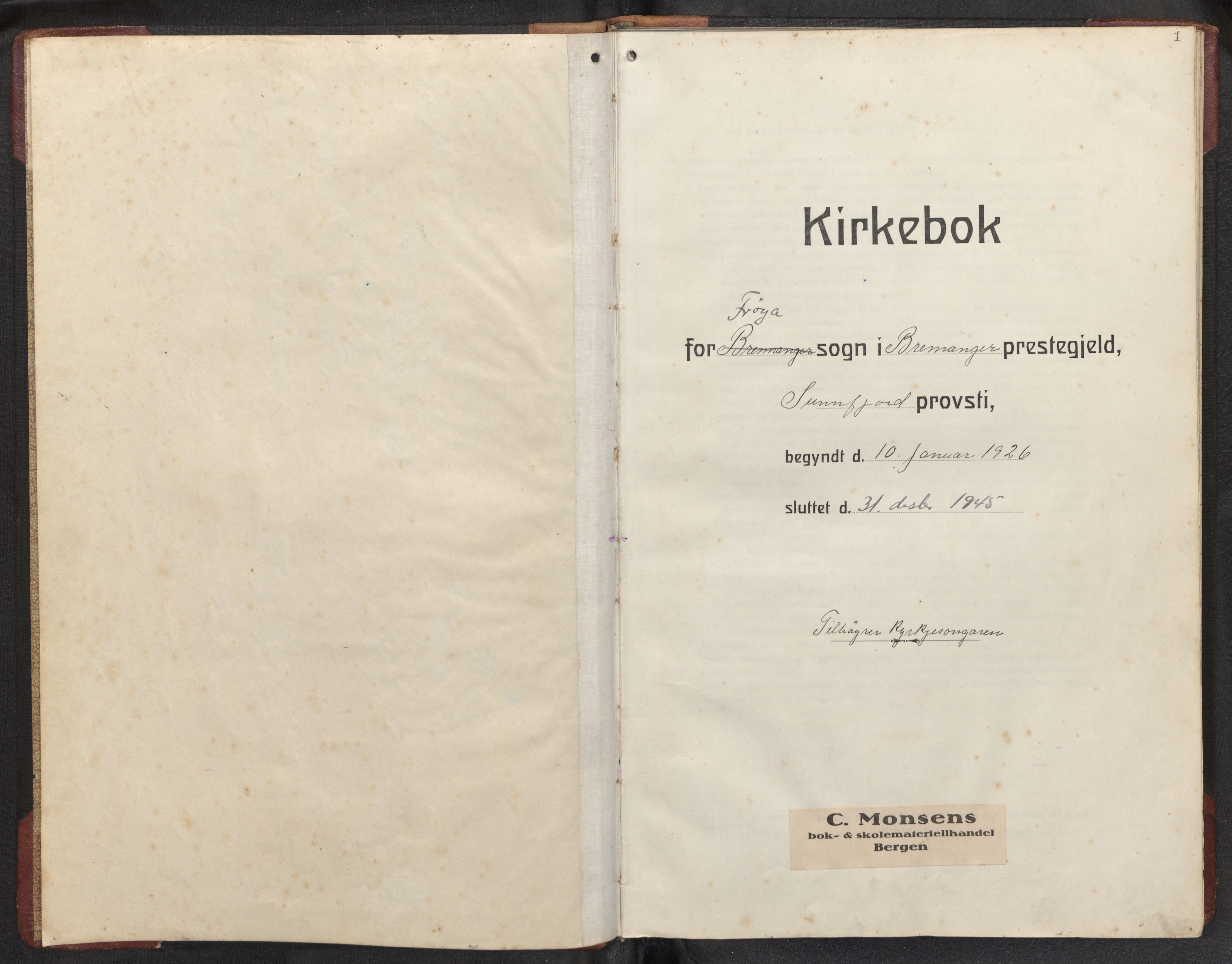 Bremanger sokneprestembete, SAB/A-82201/H/Hab/Habb/L0002: Parish register (copy) no. B 2, 1926-1945, p. 0b-1a