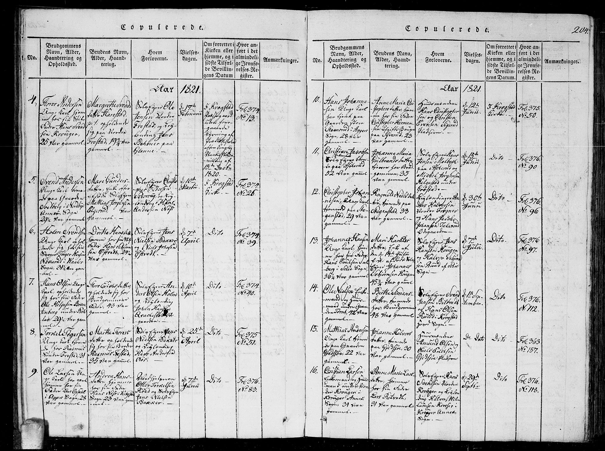 Kråkstad prestekontor Kirkebøker, SAO/A-10125a/G/Ga/L0001: Parish register (copy) no. I 1, 1813-1824, p. 204