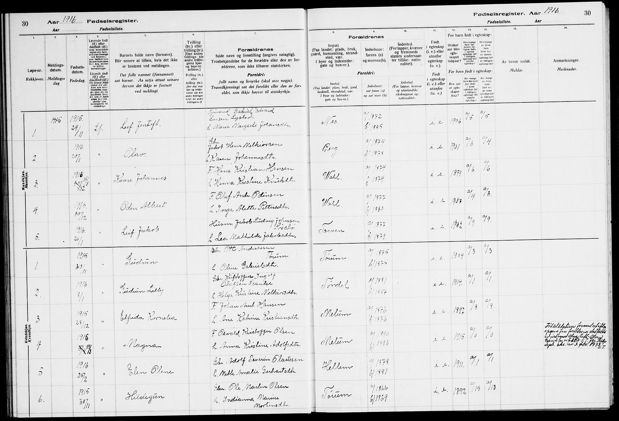 Ministerialprotokoller, klokkerbøker og fødselsregistre - Sør-Trøndelag, AV/SAT-A-1456/651/L0650: Birth register no. 651.II.4.1, 1916-1923, p. 30