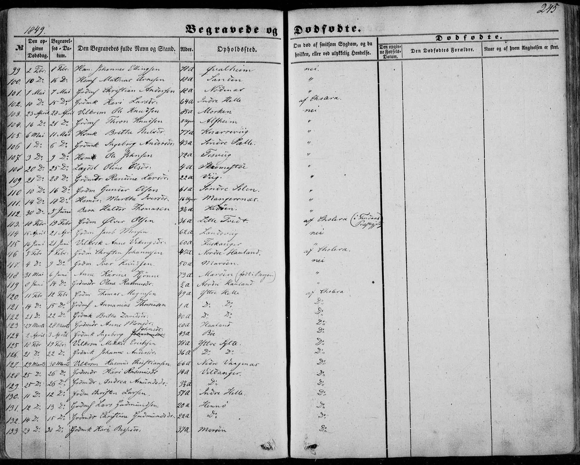 Manger sokneprestembete, AV/SAB-A-76801/H/Haa: Parish register (official) no. A 6, 1849-1859, p. 245