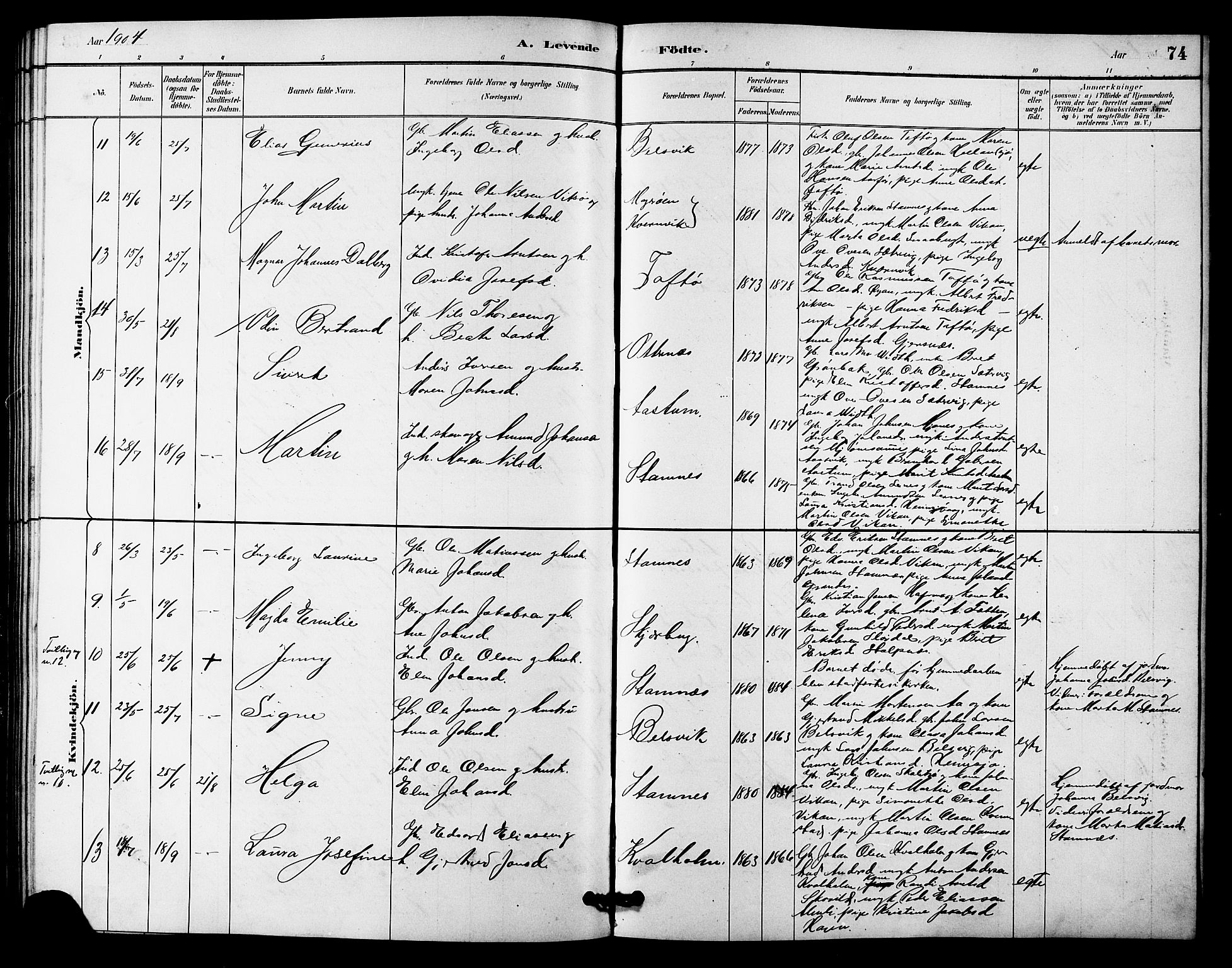 Ministerialprotokoller, klokkerbøker og fødselsregistre - Sør-Trøndelag, AV/SAT-A-1456/633/L0519: Parish register (copy) no. 633C01, 1884-1905, p. 74