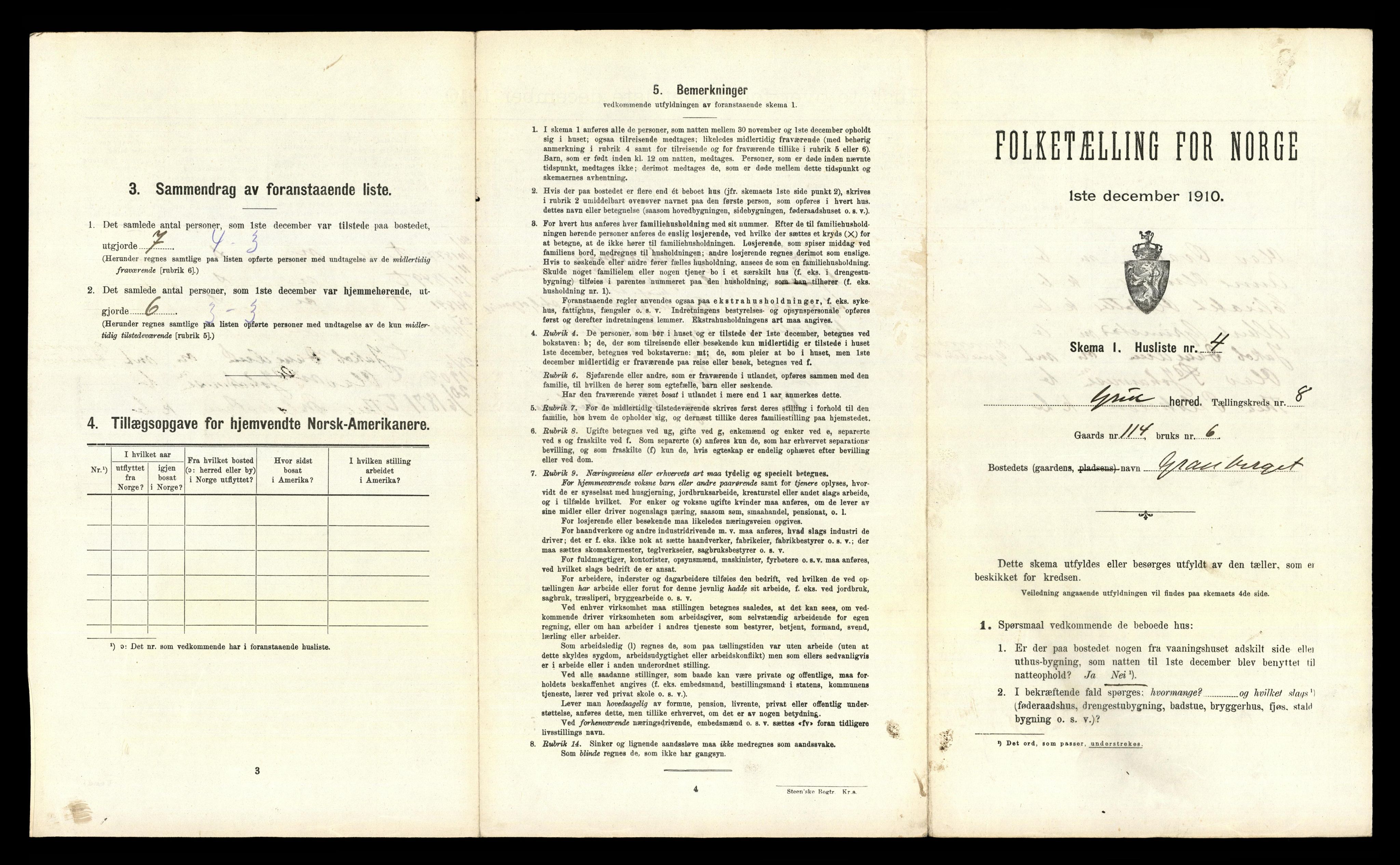 RA, 1910 census for Grue, 1910, p. 1191