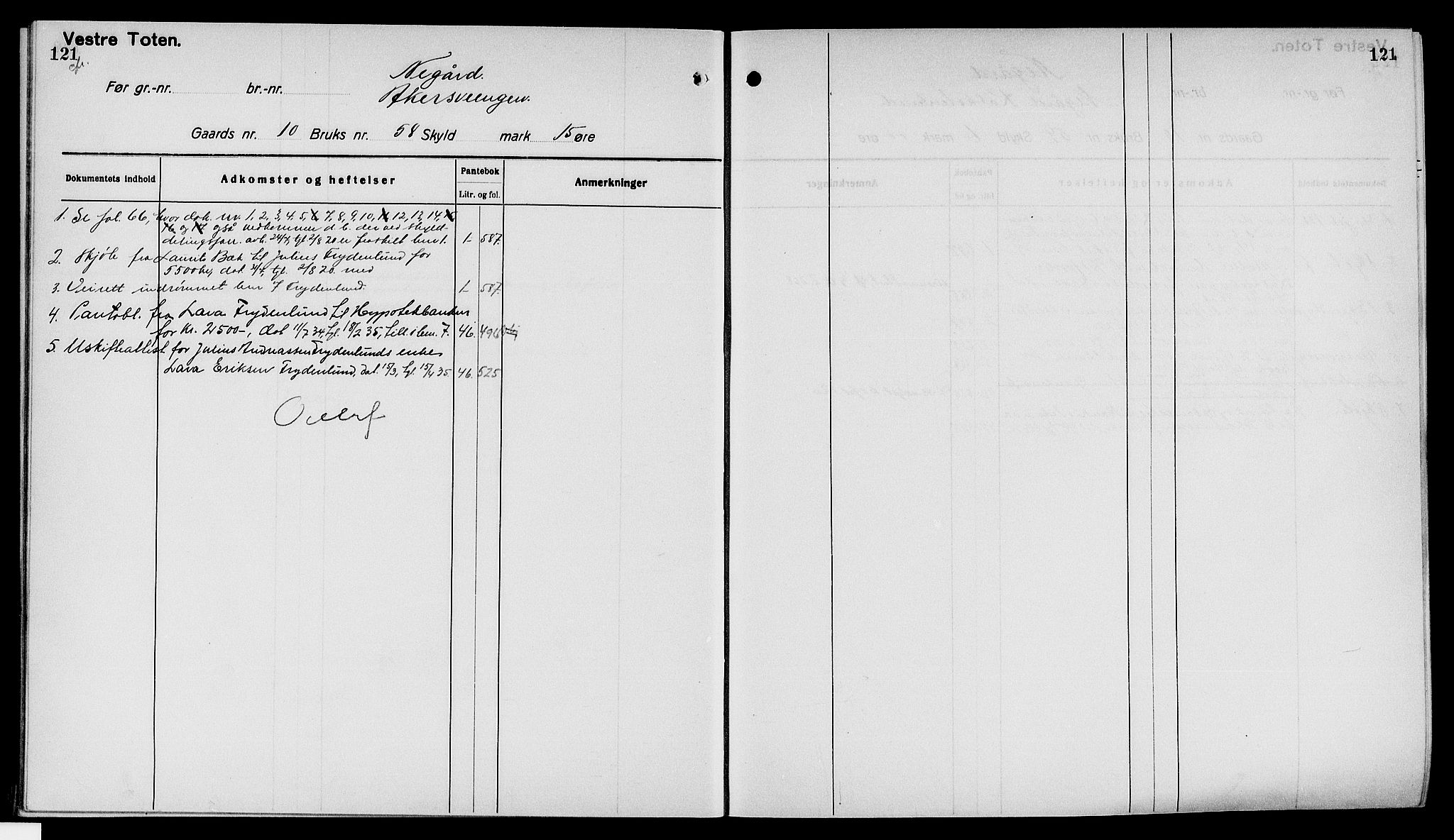 Toten tingrett, AV/SAH-TING-006/H/Ha/Haa/L0040: Mortgage register no. 40, 1925, p. 121