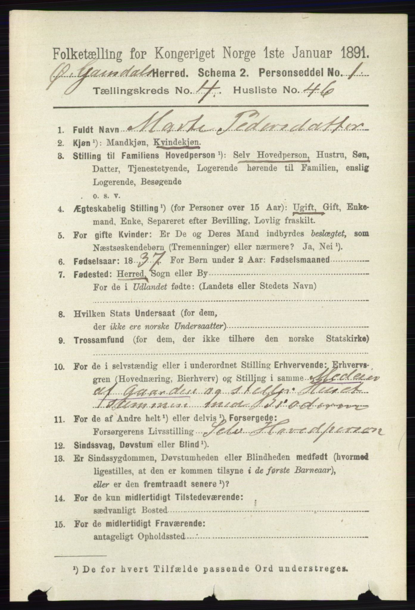RA, 1891 census for 0522 Østre Gausdal, 1891, p. 2804