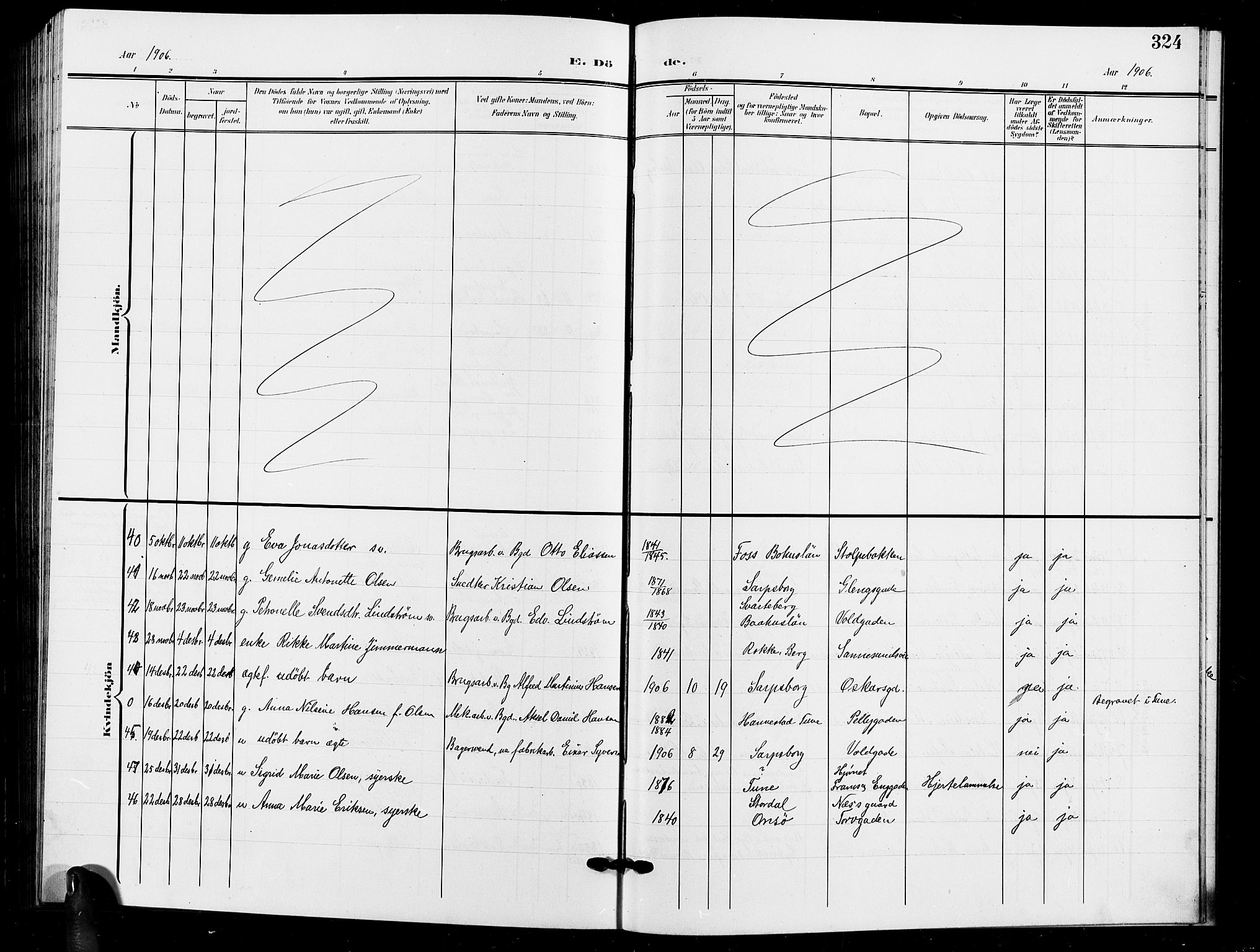 Sarpsborg prestekontor Kirkebøker, AV/SAO-A-2006/G/Ga/L0001: Parish register (copy) no. 1, 1902-1911, p. 324