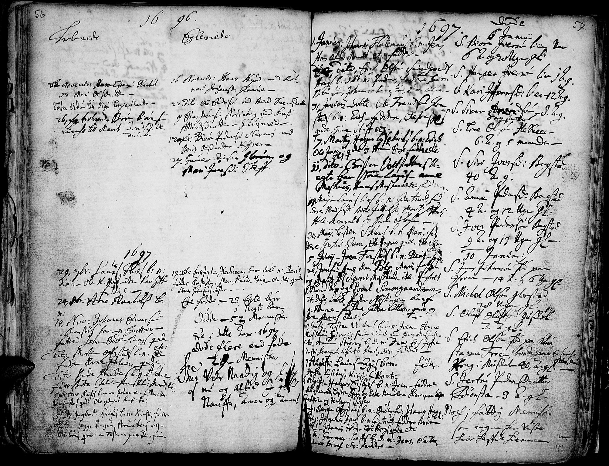 Øyer prestekontor, SAH/PREST-084/H/Ha/Haa/L0001: Parish register (official) no. 1, 1671-1727, p. 56-57