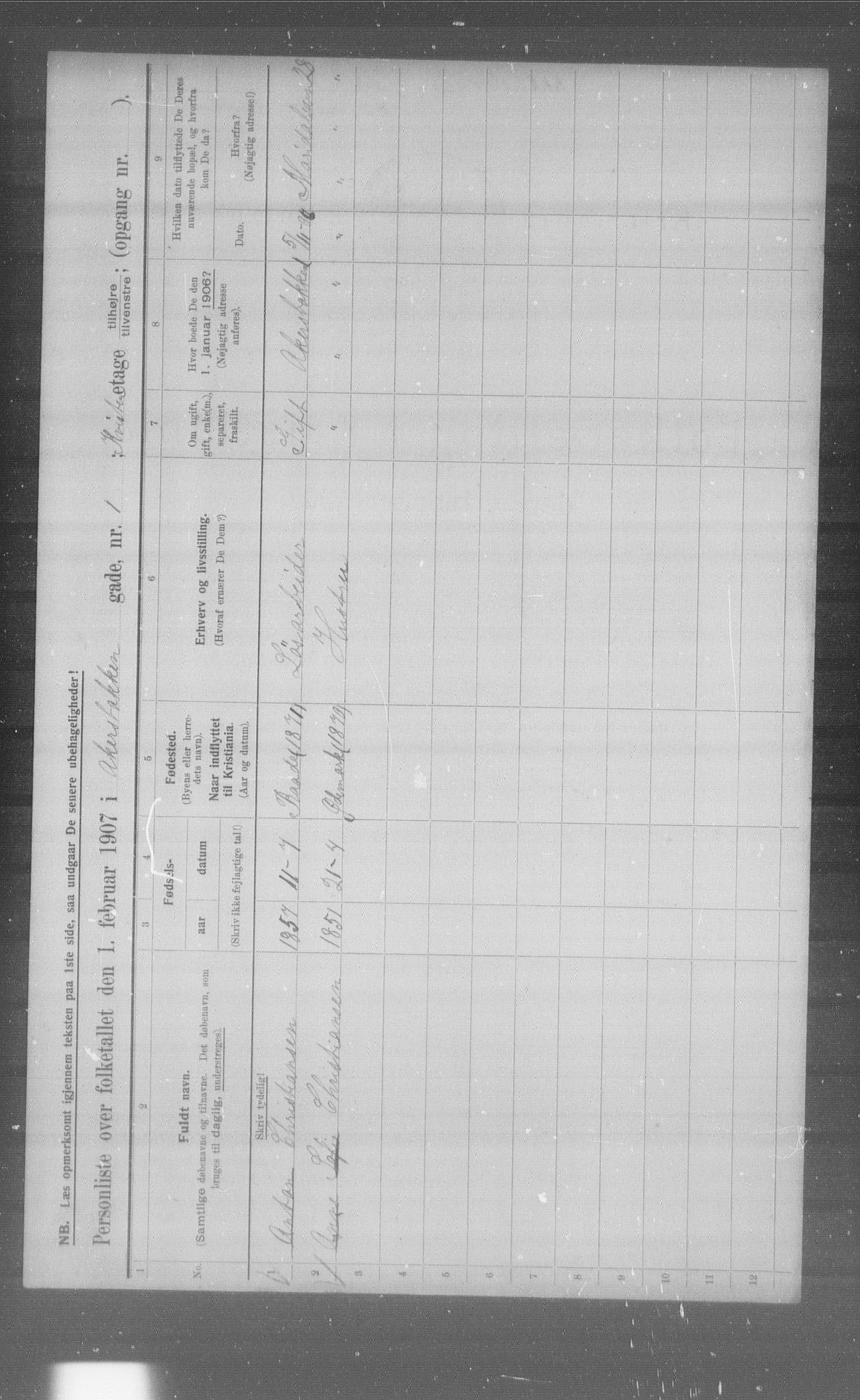 OBA, Municipal Census 1907 for Kristiania, 1907, p. 23