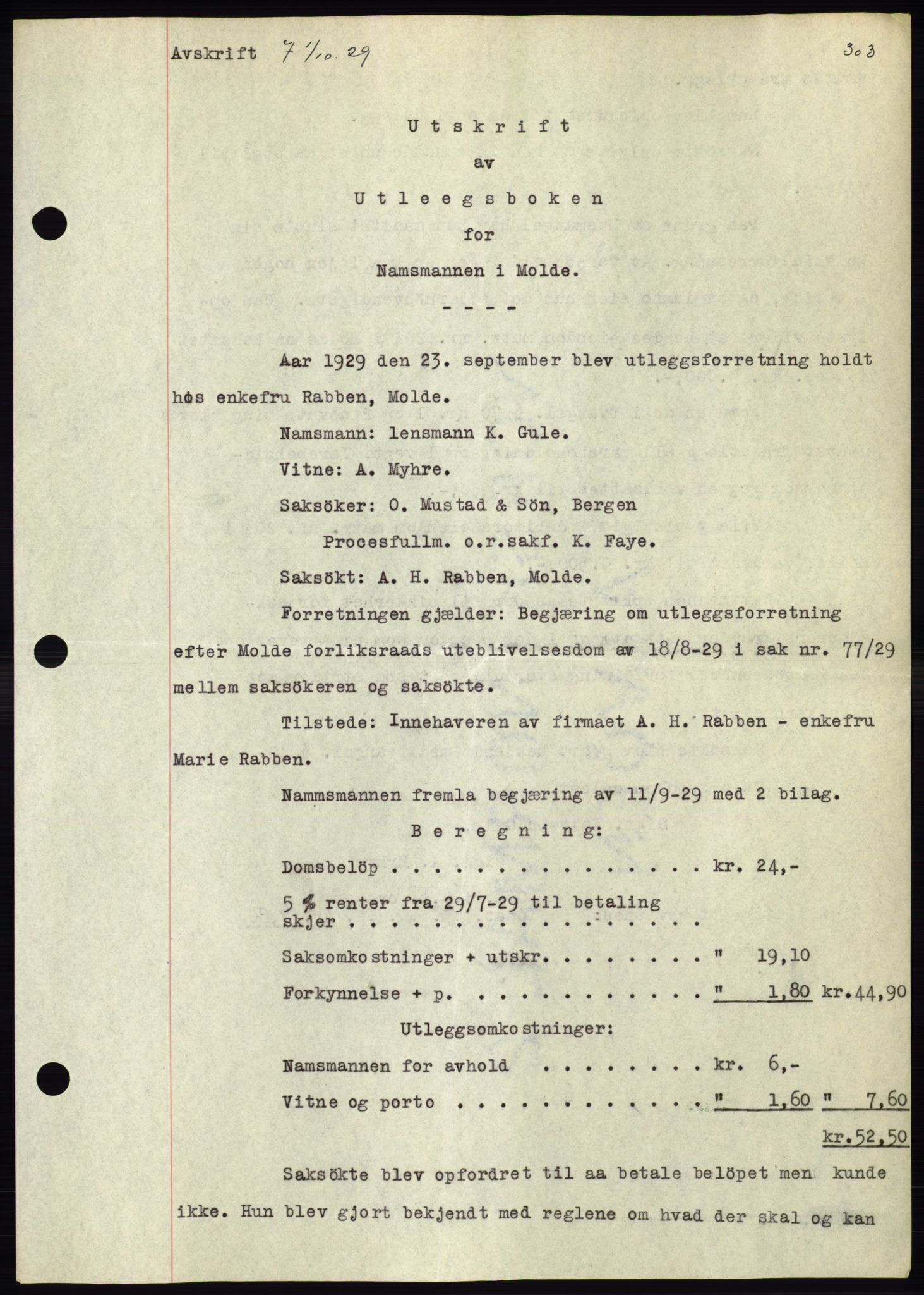 Molde byfogd, AV/SAT-A-0025/2/2C/L0011: Mortgage book no. 11, 1926-1932, Deed date: 01.10.1929