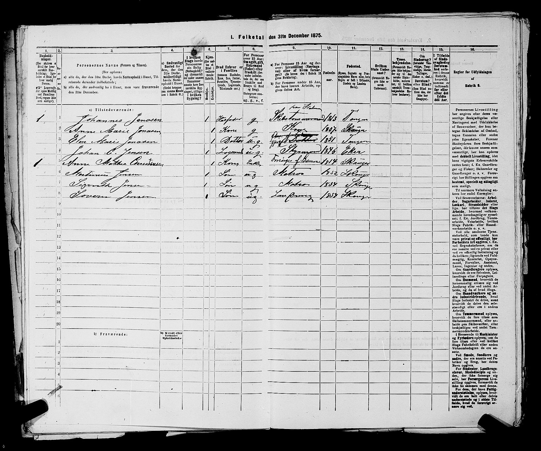 SAKO, 1875 census for 0602 Drammen, 1875, p. 3701