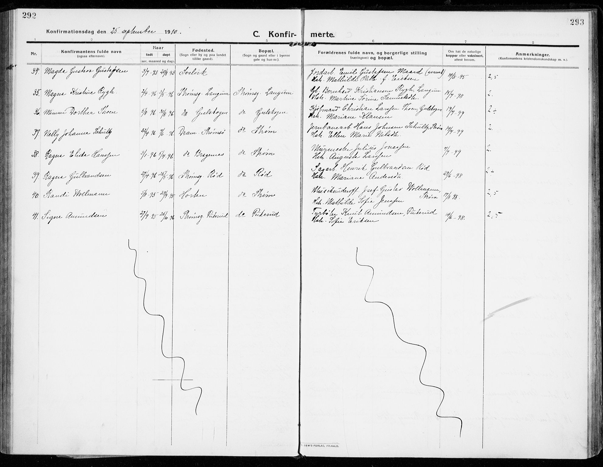 Strømsgodset kirkebøker, AV/SAKO-A-324/F/Fa/L0002: Parish register (official) no. 2, 1910-1920, p. 292-293