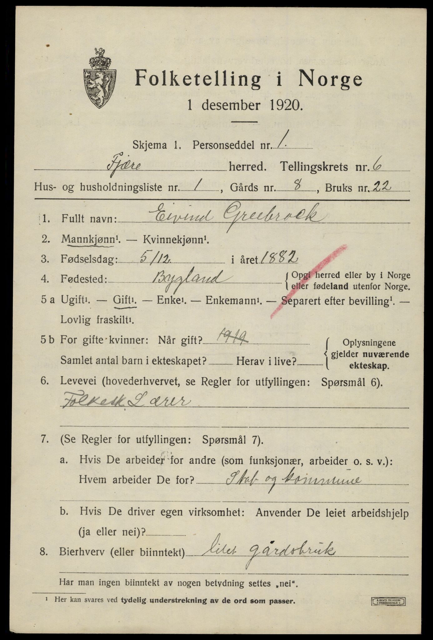 SAK, 1920 census for Fjære, 1920, p. 8207