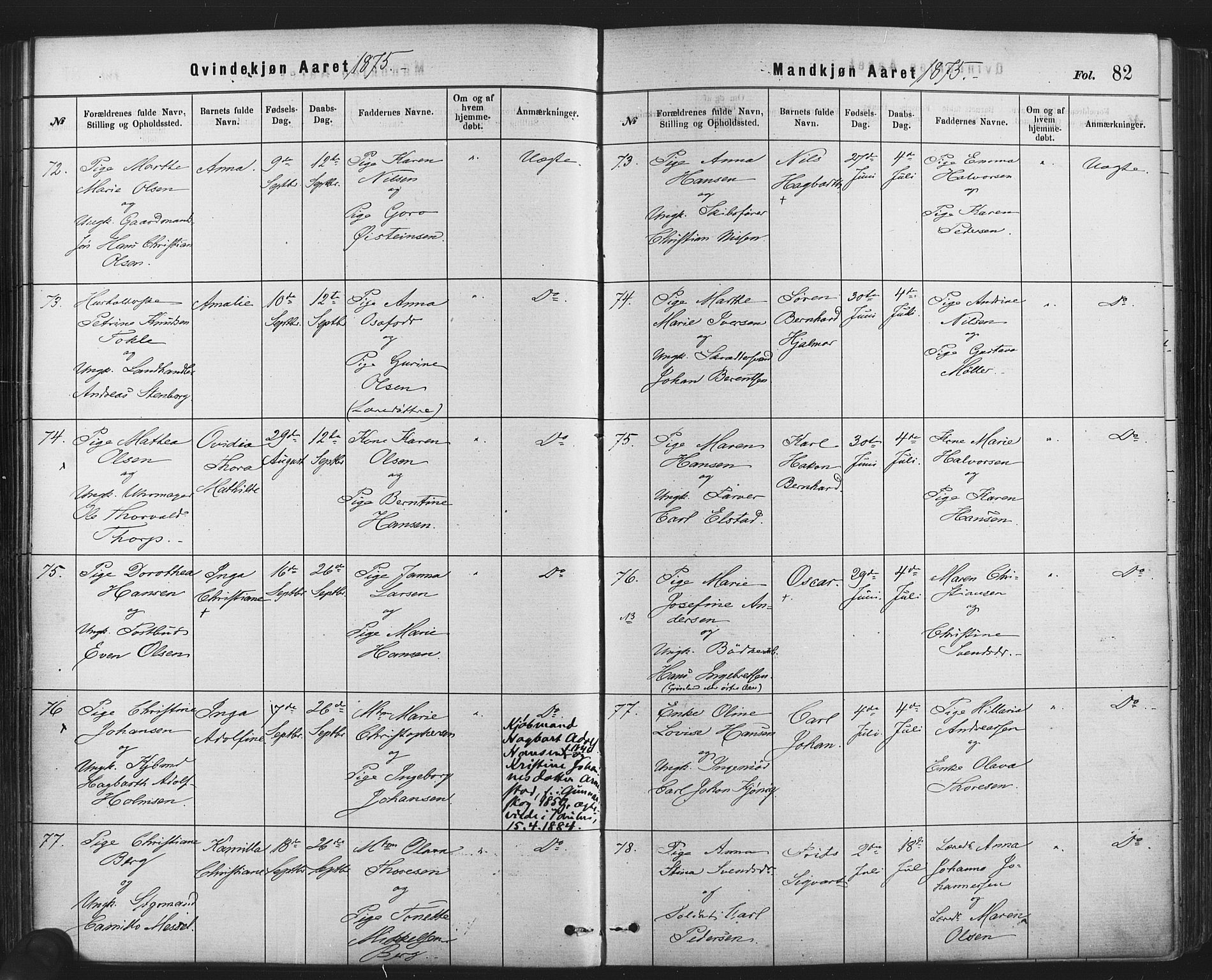 Rikshospitalet prestekontor Kirkebøker, AV/SAO-A-10309b/F/L0006: Parish register (official) no. 6, 1871-1885, p. 82