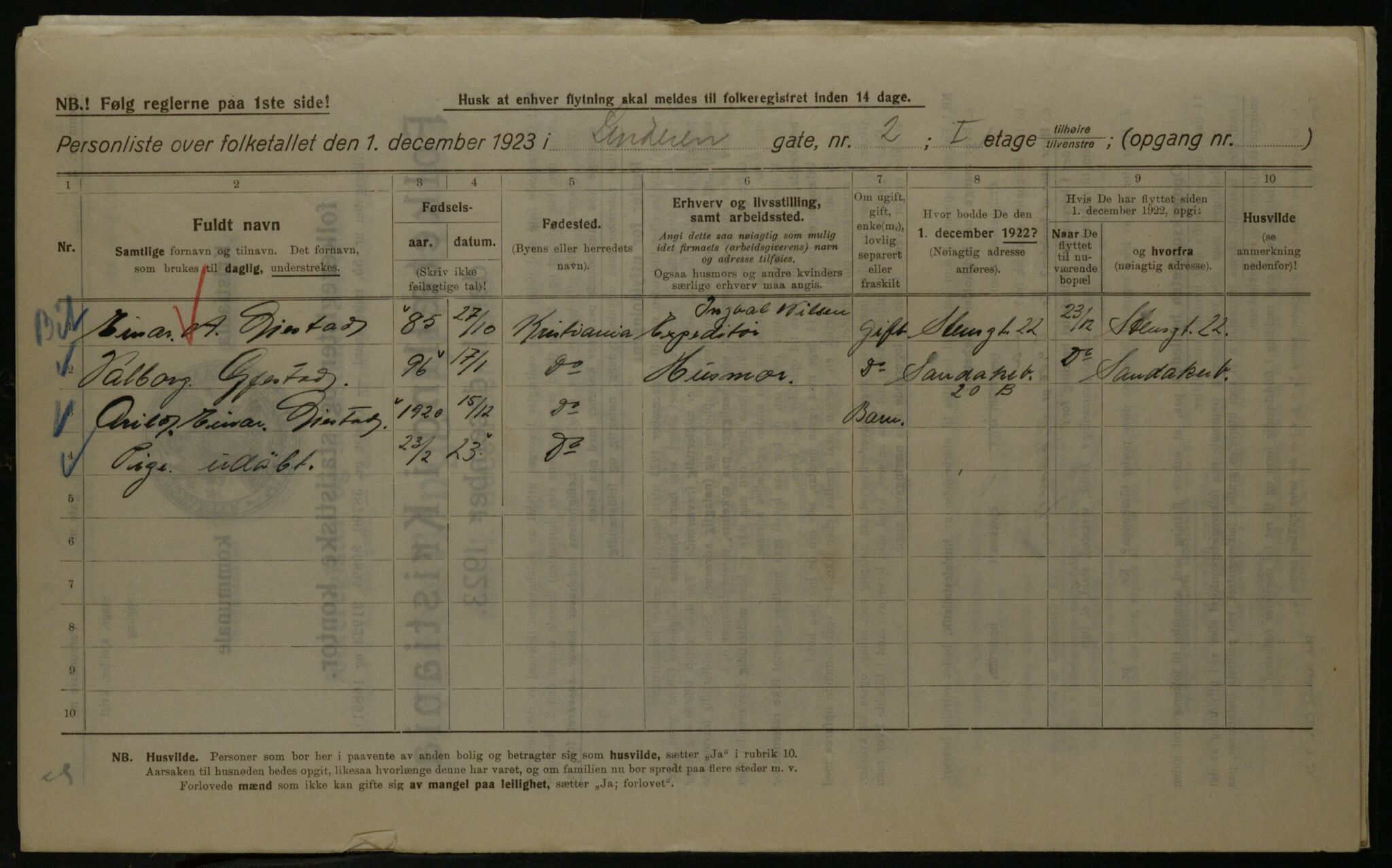 OBA, Municipal Census 1923 for Kristiania, 1923, p. 64044