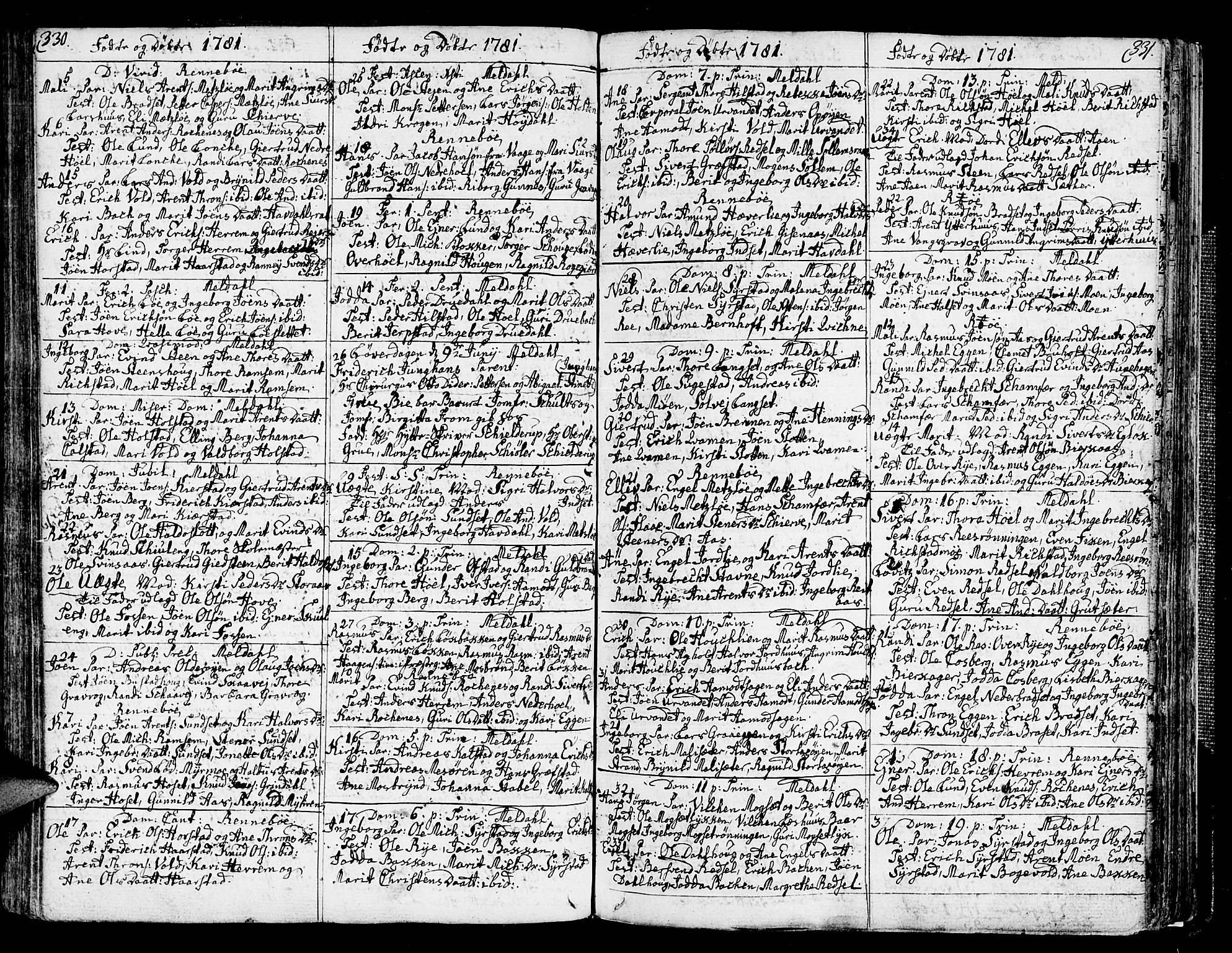 Ministerialprotokoller, klokkerbøker og fødselsregistre - Sør-Trøndelag, SAT/A-1456/672/L0852: Parish register (official) no. 672A05, 1776-1815, p. 330-331