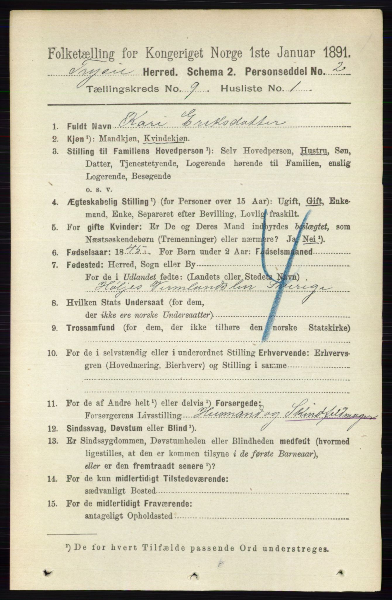 RA, 1891 census for 0428 Trysil, 1891, p. 4188