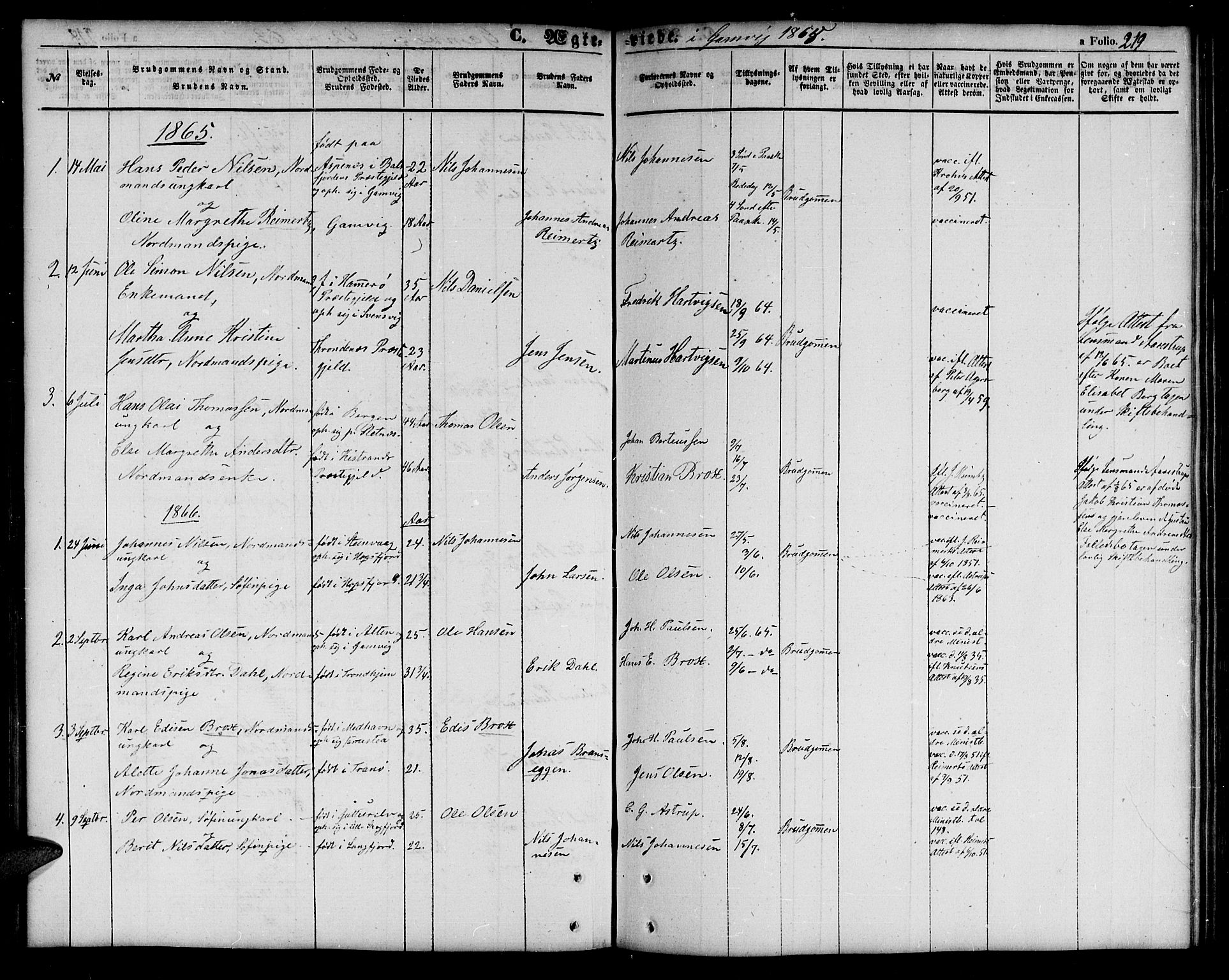 Tana sokneprestkontor, SATØ/S-1334/H/Hb/L0001klokker: Parish register (copy) no. 1 /2, 1862-1867, p. 219