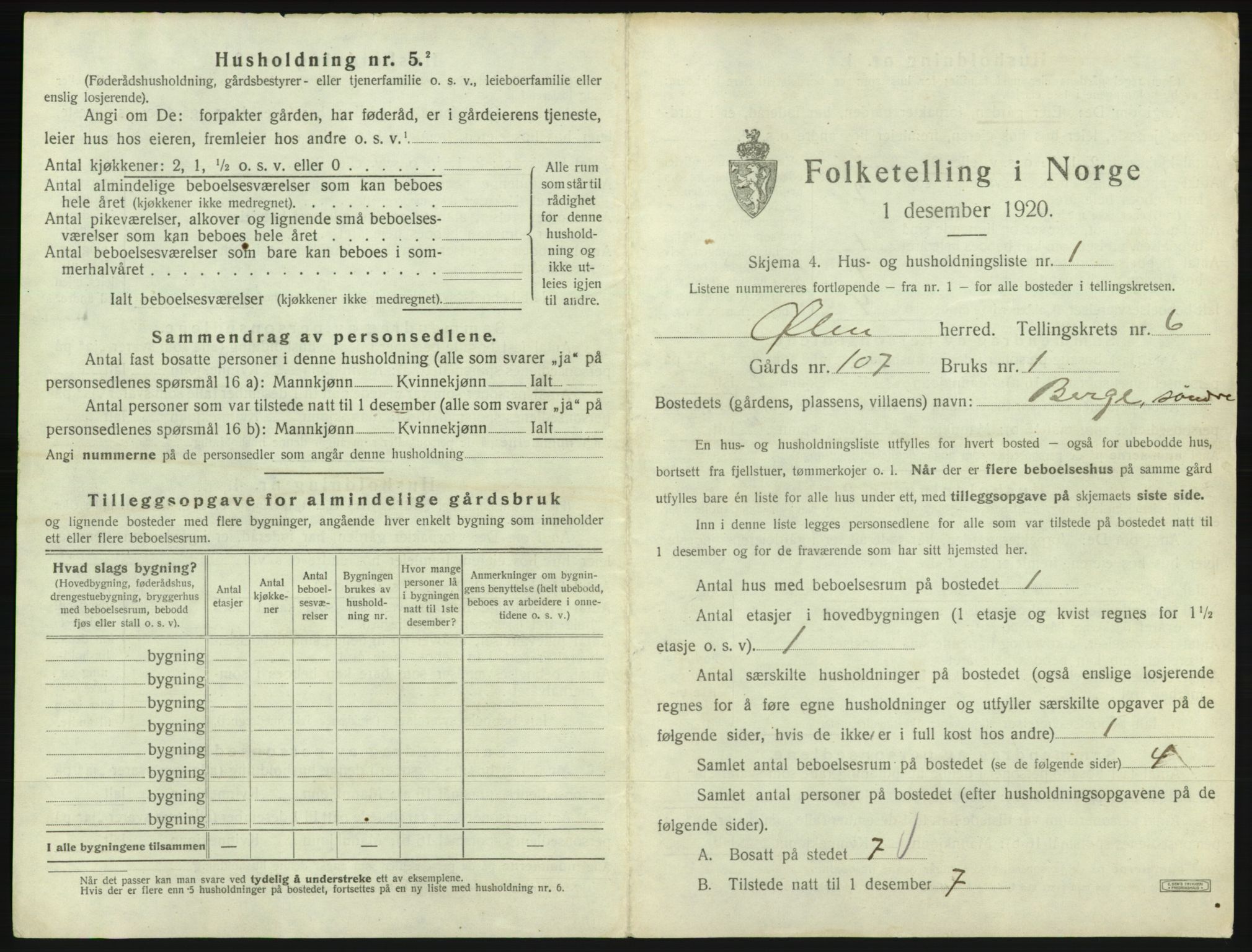 SAB, 1920 census for Ølen, 1920, p. 448