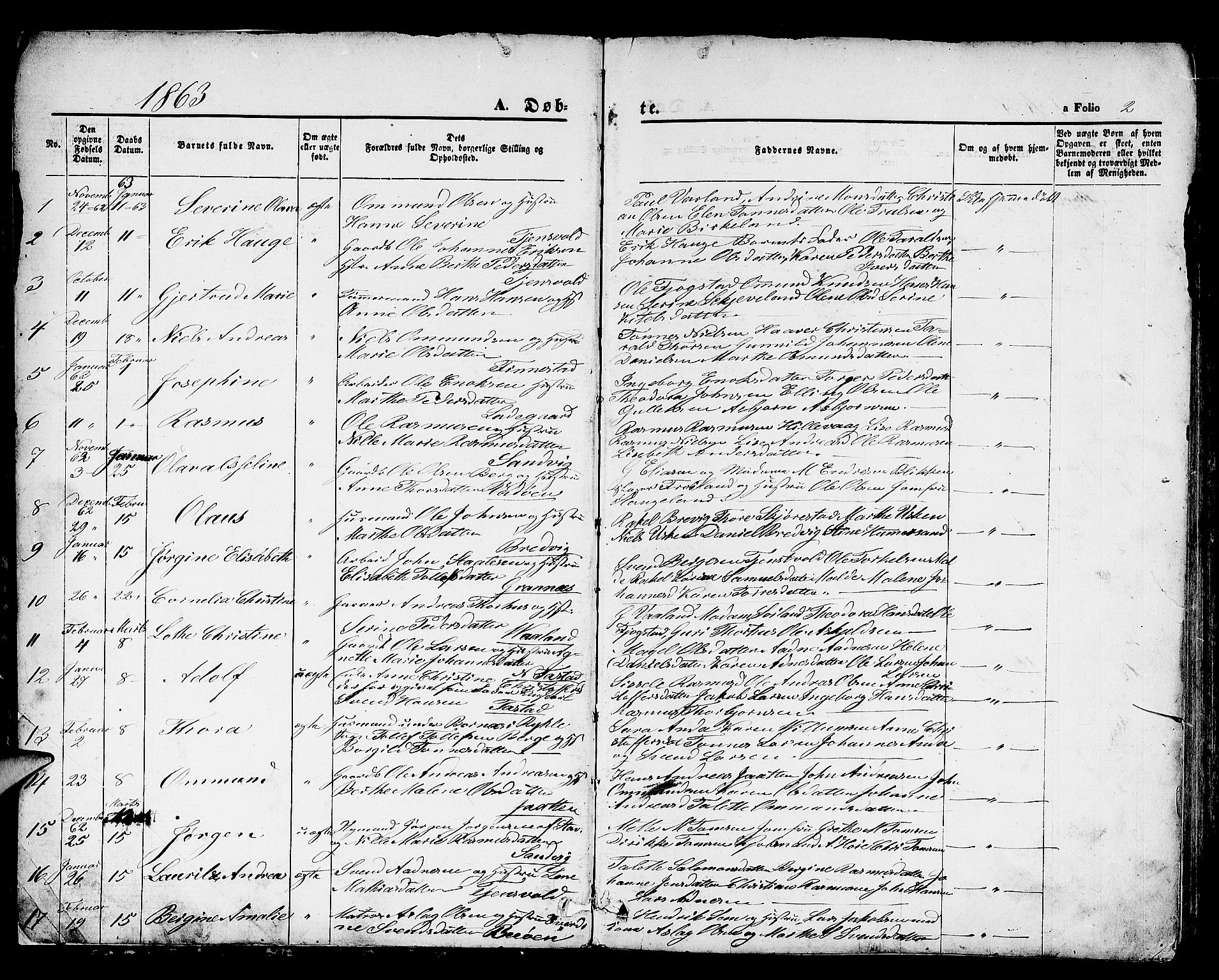 Hetland sokneprestkontor, AV/SAST-A-101826/30/30BB/L0003: Parish register (copy) no. B 3, 1863-1877, p. 2