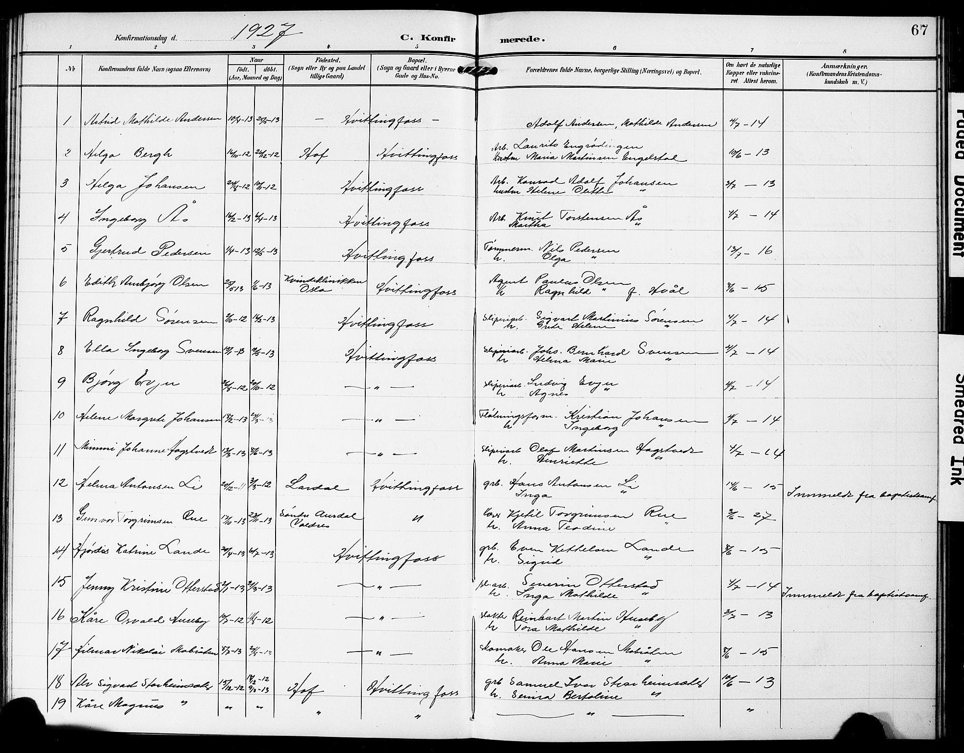 Sandsvær kirkebøker, SAKO/A-244/G/Gc/L0001: Parish register (copy) no. III 1, 1878-1928, p. 67