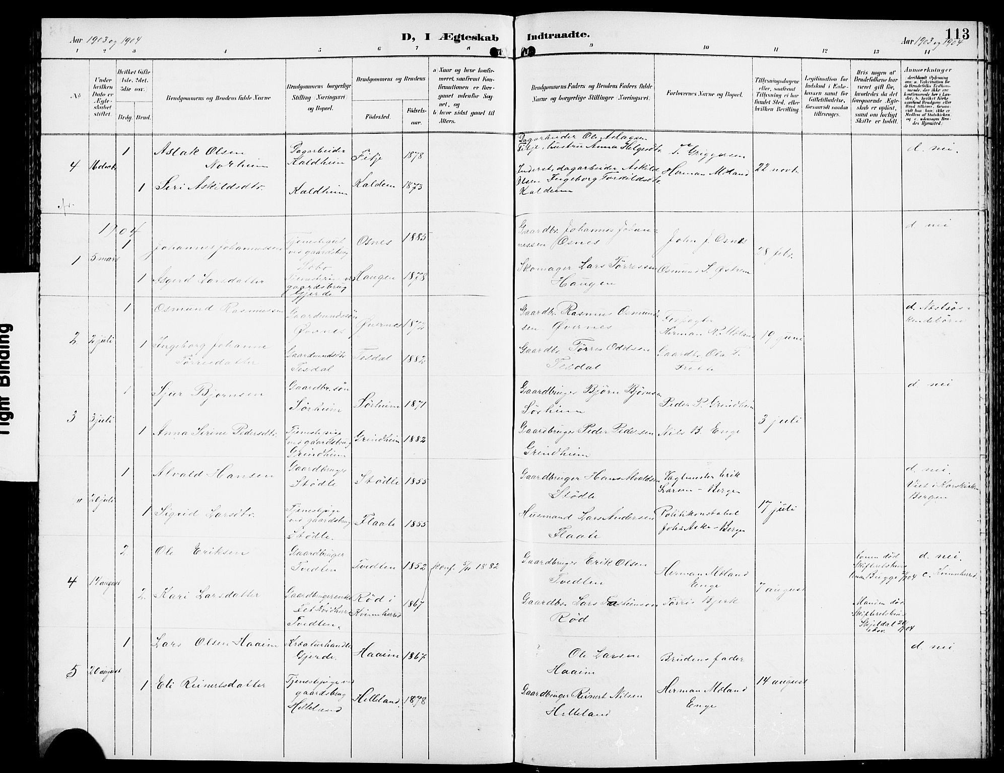 Etne sokneprestembete, SAB/A-75001/H/Hab: Parish register (copy) no. A 6, 1897-1924, p. 113