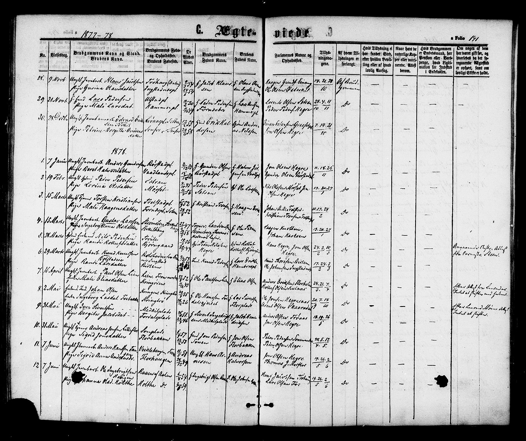 Ministerialprotokoller, klokkerbøker og fødselsregistre - Nord-Trøndelag, SAT/A-1458/703/L0029: Parish register (official) no. 703A02, 1863-1879, p. 141