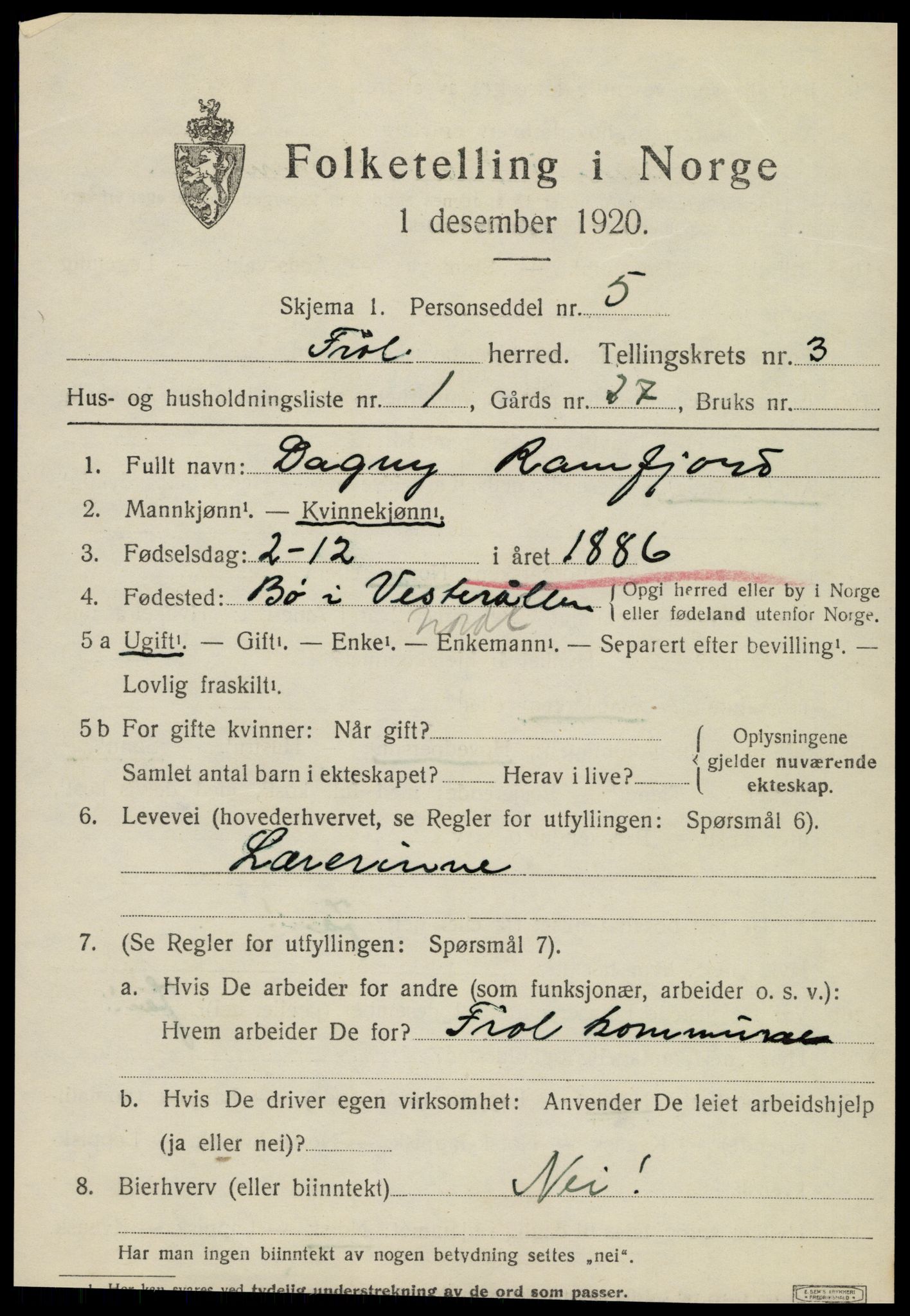 SAT, 1920 census for Frol, 1920, p. 3001