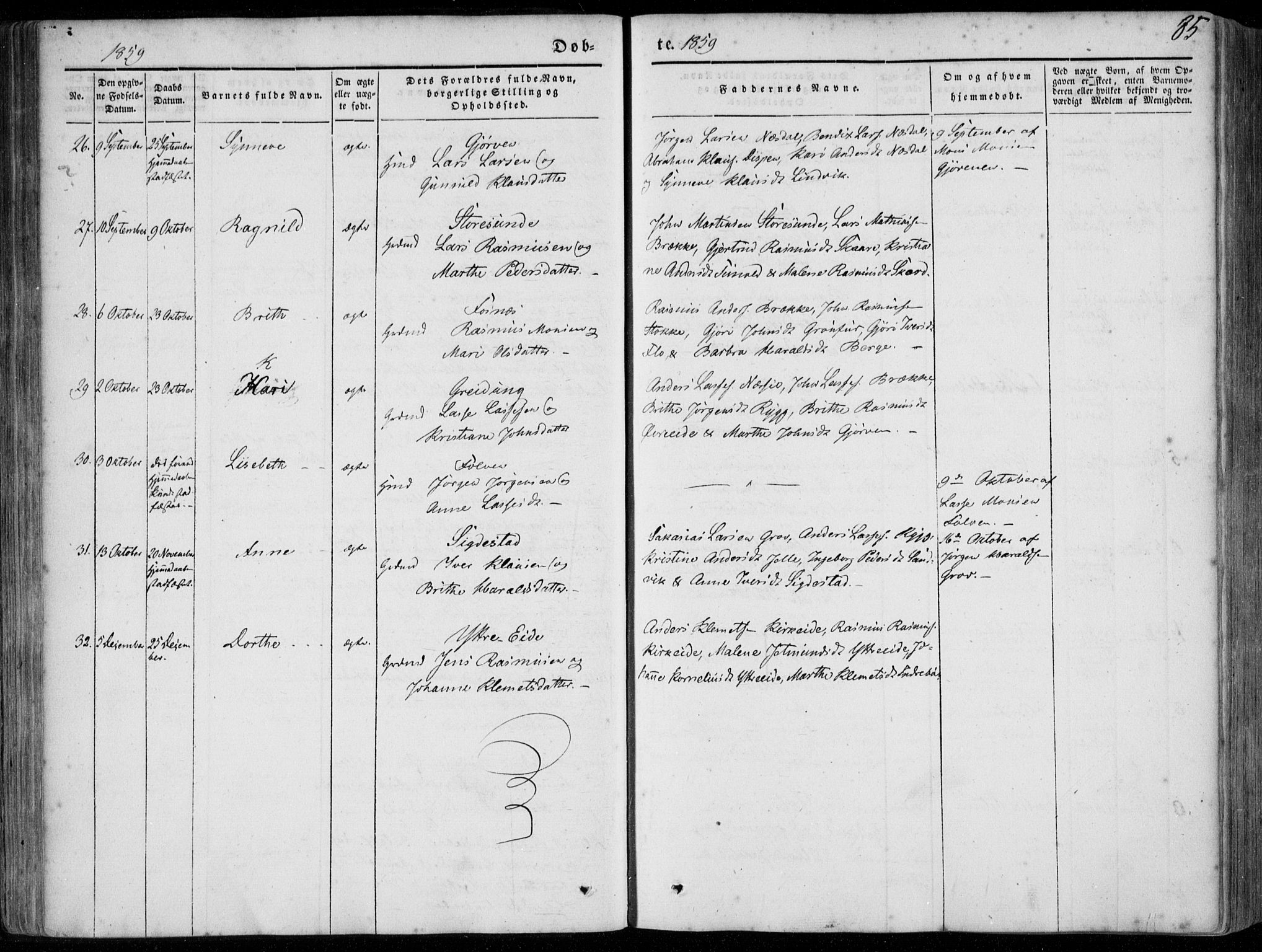 Stryn Sokneprestembete, AV/SAB-A-82501: Parish register (official) no. A 2, 1844-1861, p. 85