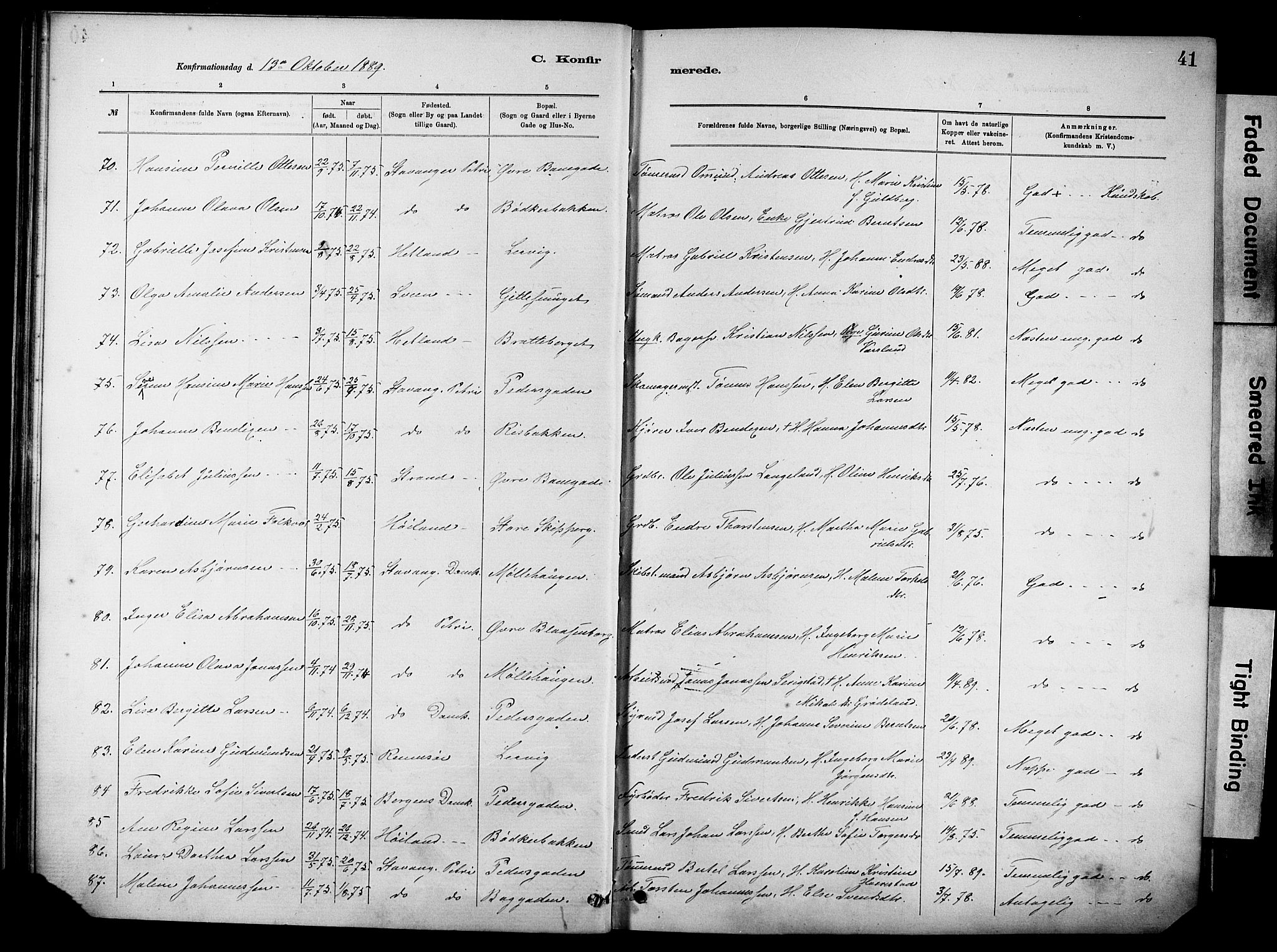 St. Johannes sokneprestkontor, SAST/A-101814/001/30/30BA/L0002: Parish register (official) no. A 2, 1885-1899, p. 41