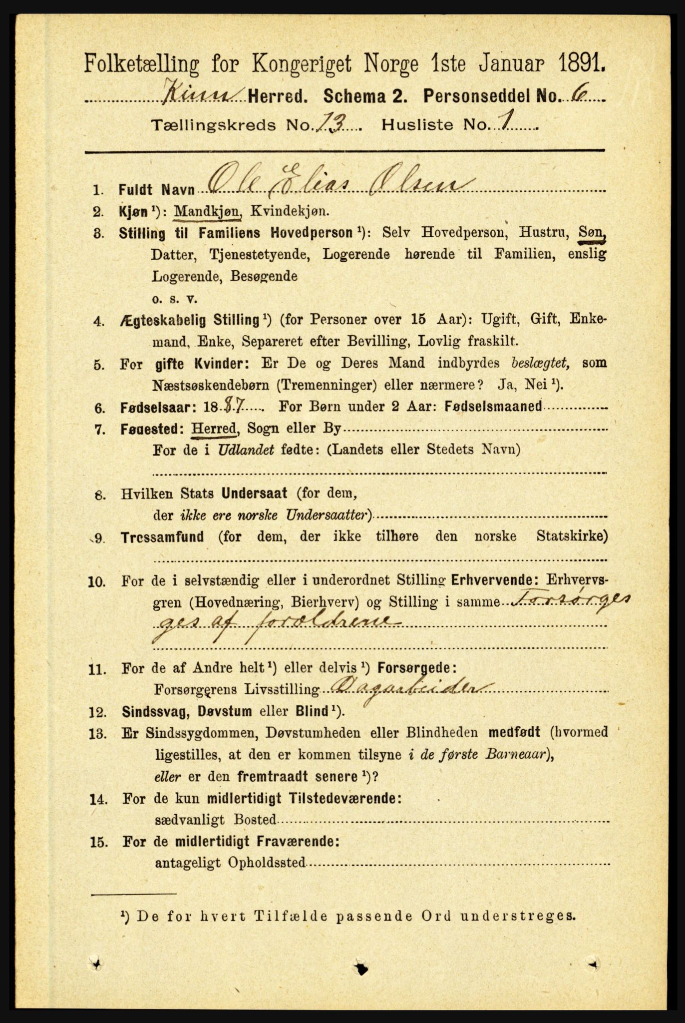 RA, 1891 census for 1437 Kinn, 1891, p. 5054